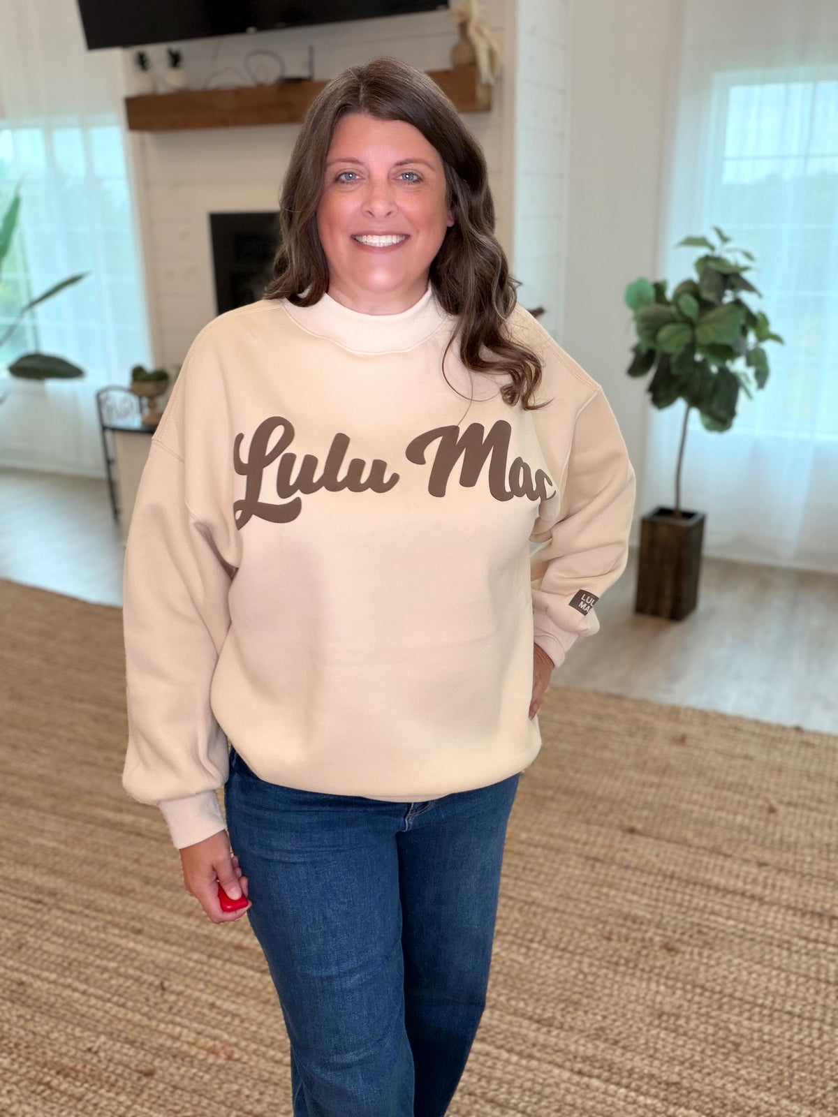 Lulu Mac Cream and Brown Script Sweatshirt
