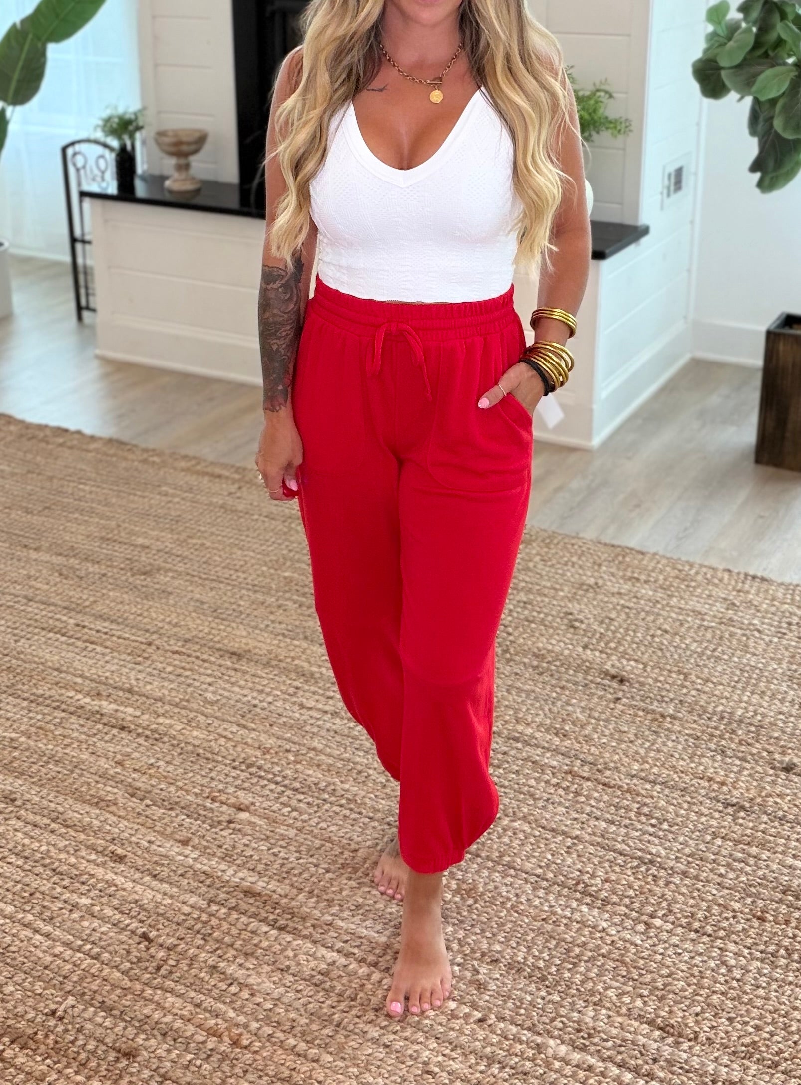 Ruby Red Offset French Terry Lounge Joggers