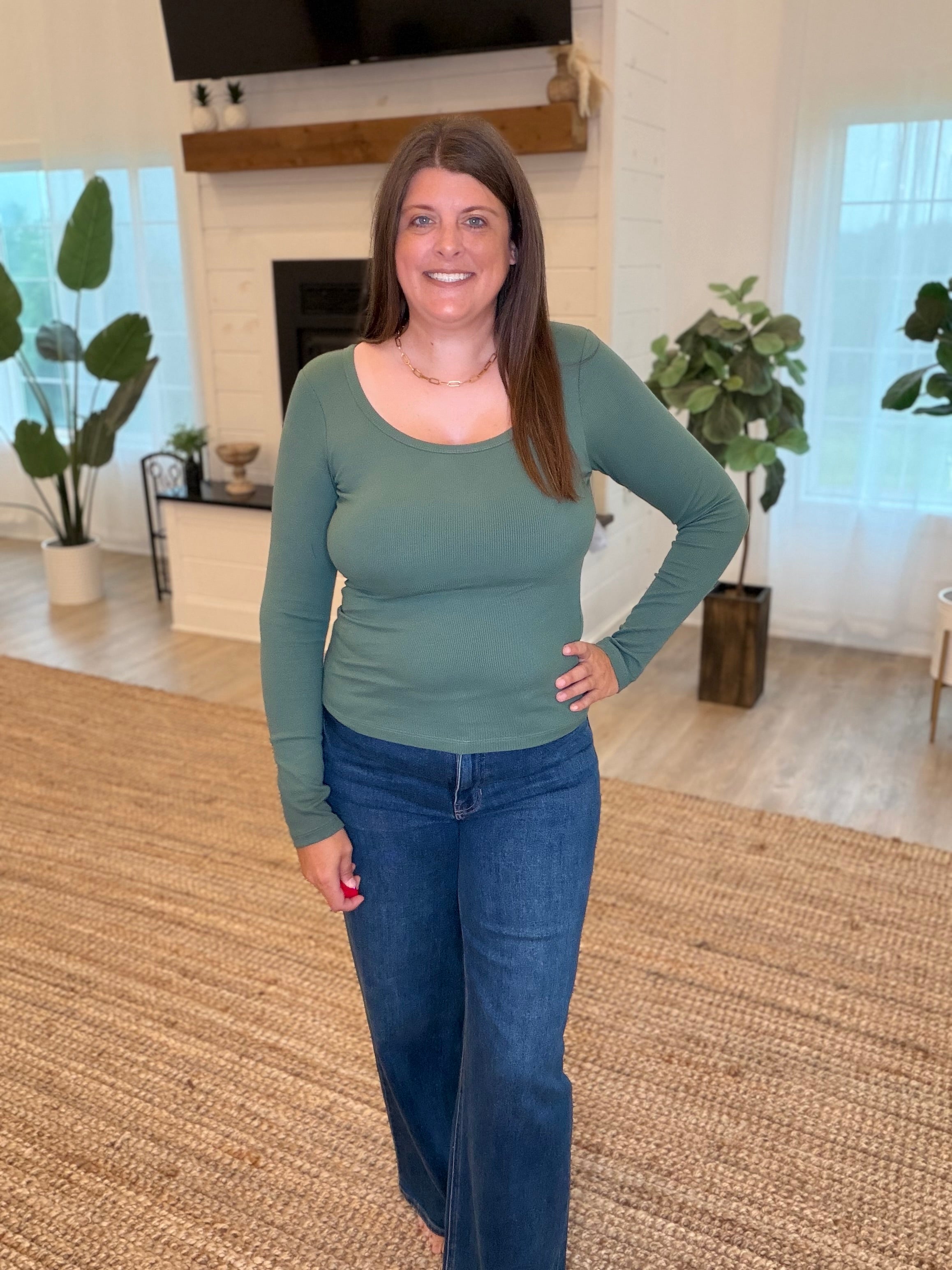 Silky Pine CoreClassic Micro-Ribbed Built-In Bra Long Sleeve Top