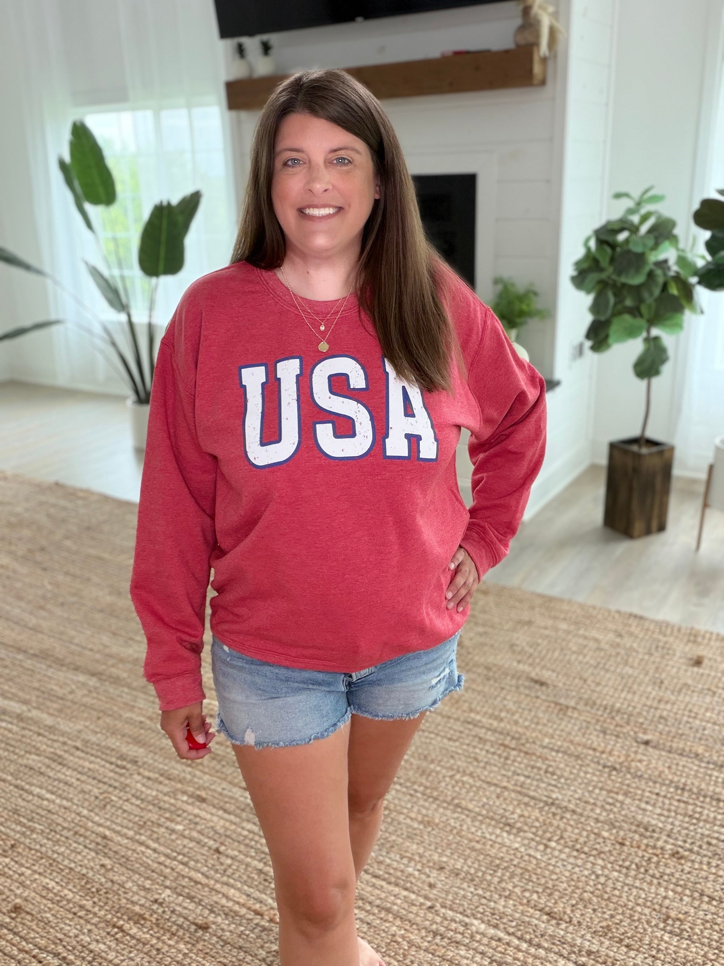 USA Red Vintage Patriotic Graphic Sweatshirt