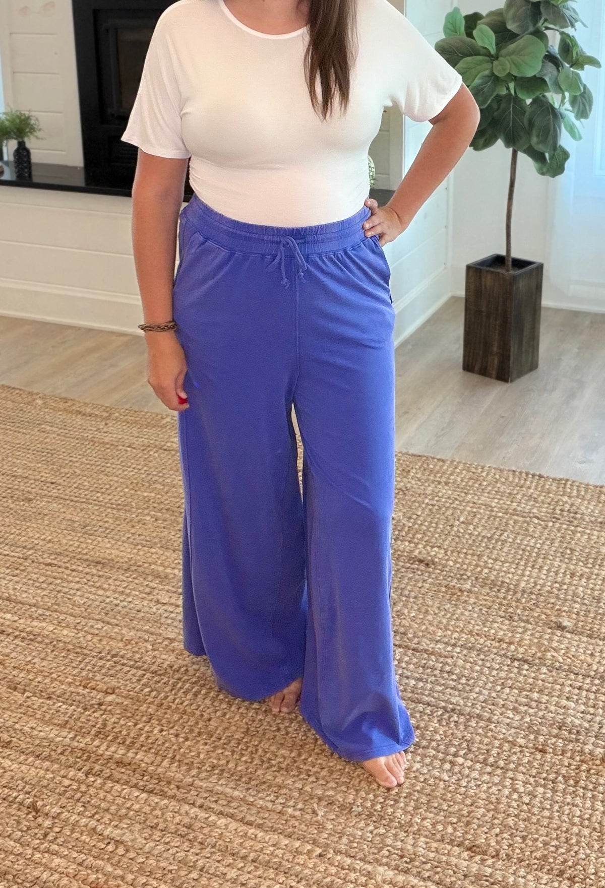 Cobalt Wide Leg Mineral Wash Pants