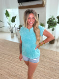 Turquoise Halo Washed Cuffed Short Sleeve Tee