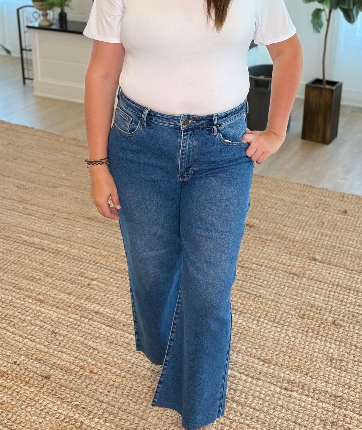 Dark Scissor Cut Wide Leg Denim Jeans - JBD