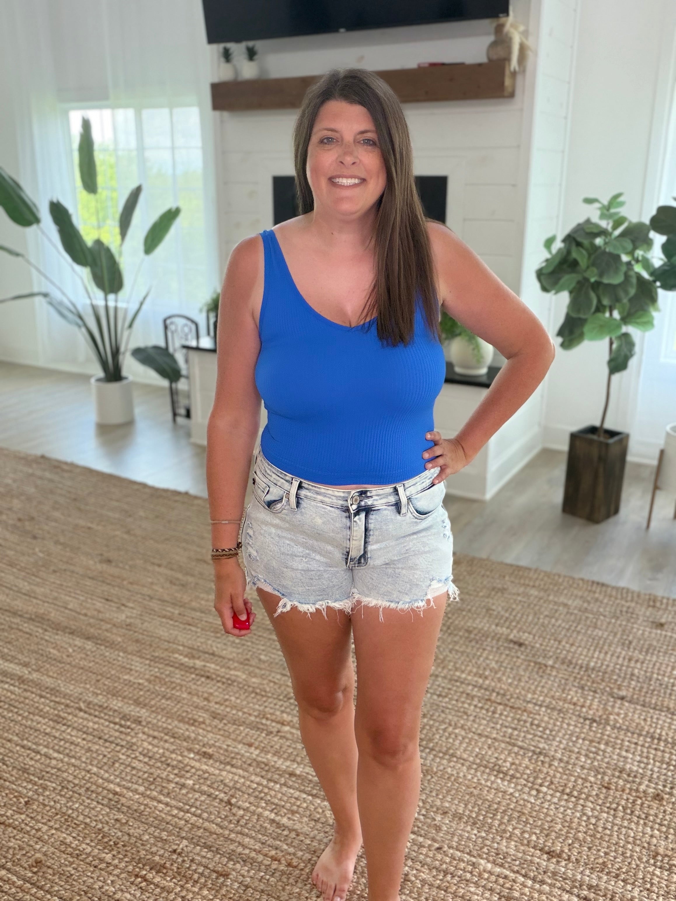Nikibiki Royal Blue V Neck Ribbed Crop Top