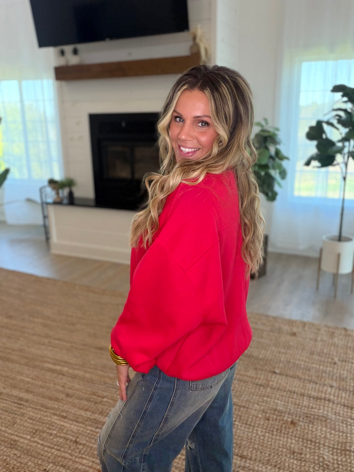 Red Oversized Dropped Shoulder Sweatshirt