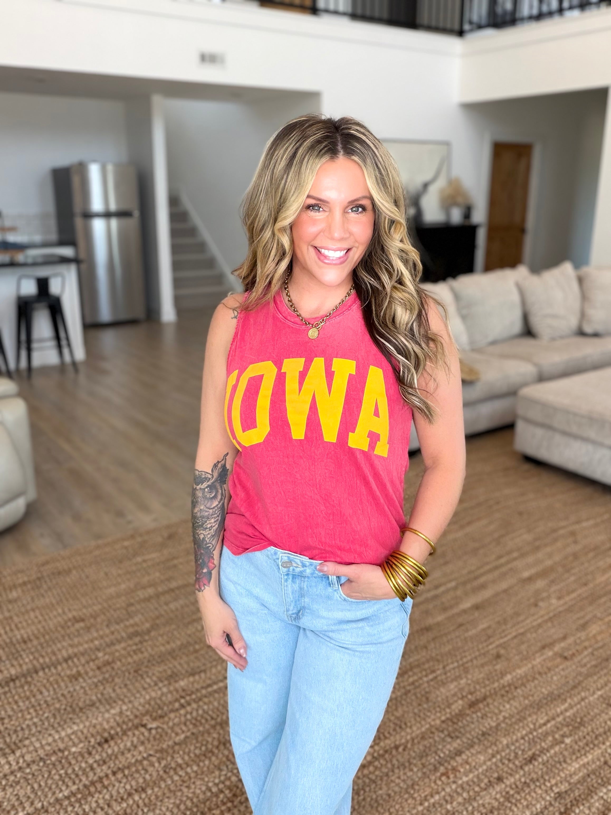 Iowa Red Mineral Wash Graphic Tank