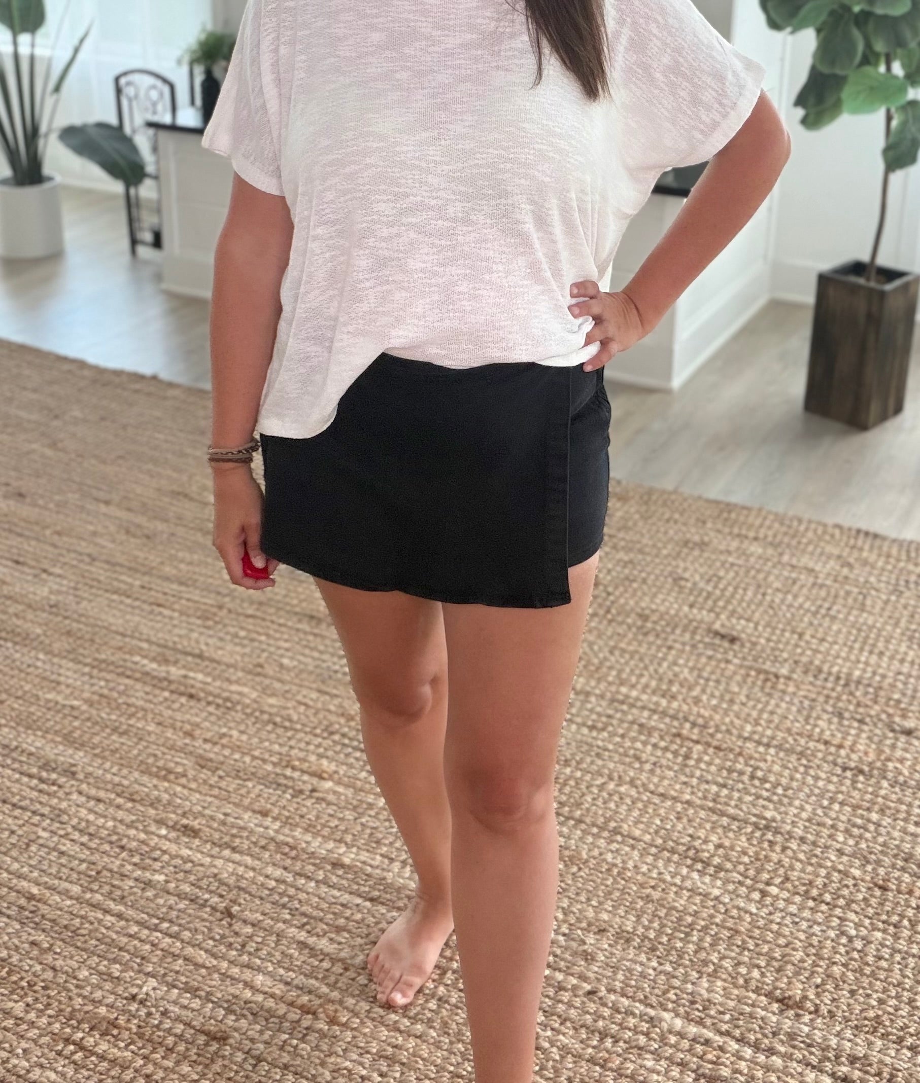 Black Washed denim skort