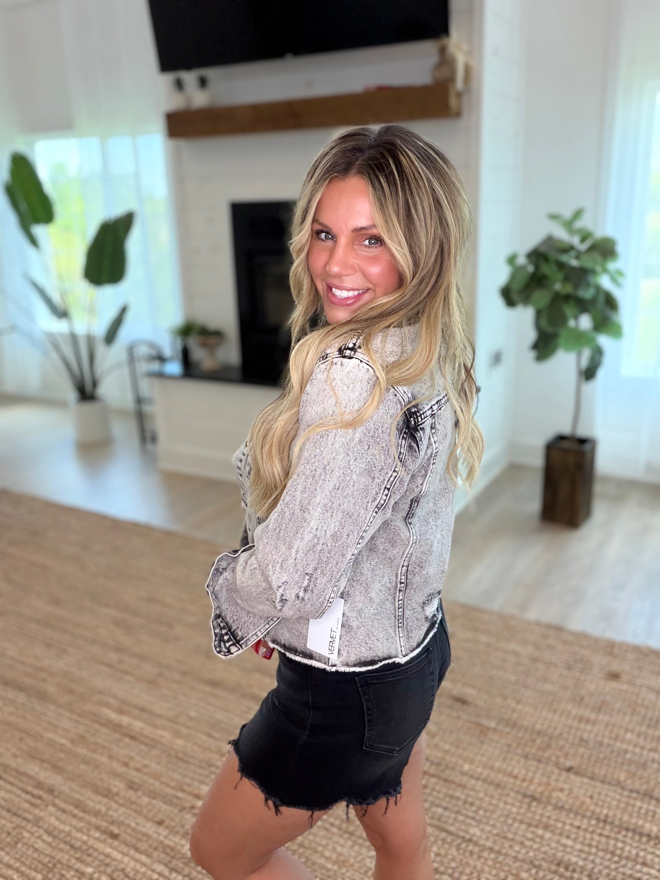 Vervet Distressed Black Acid Wash Denim Jacket
