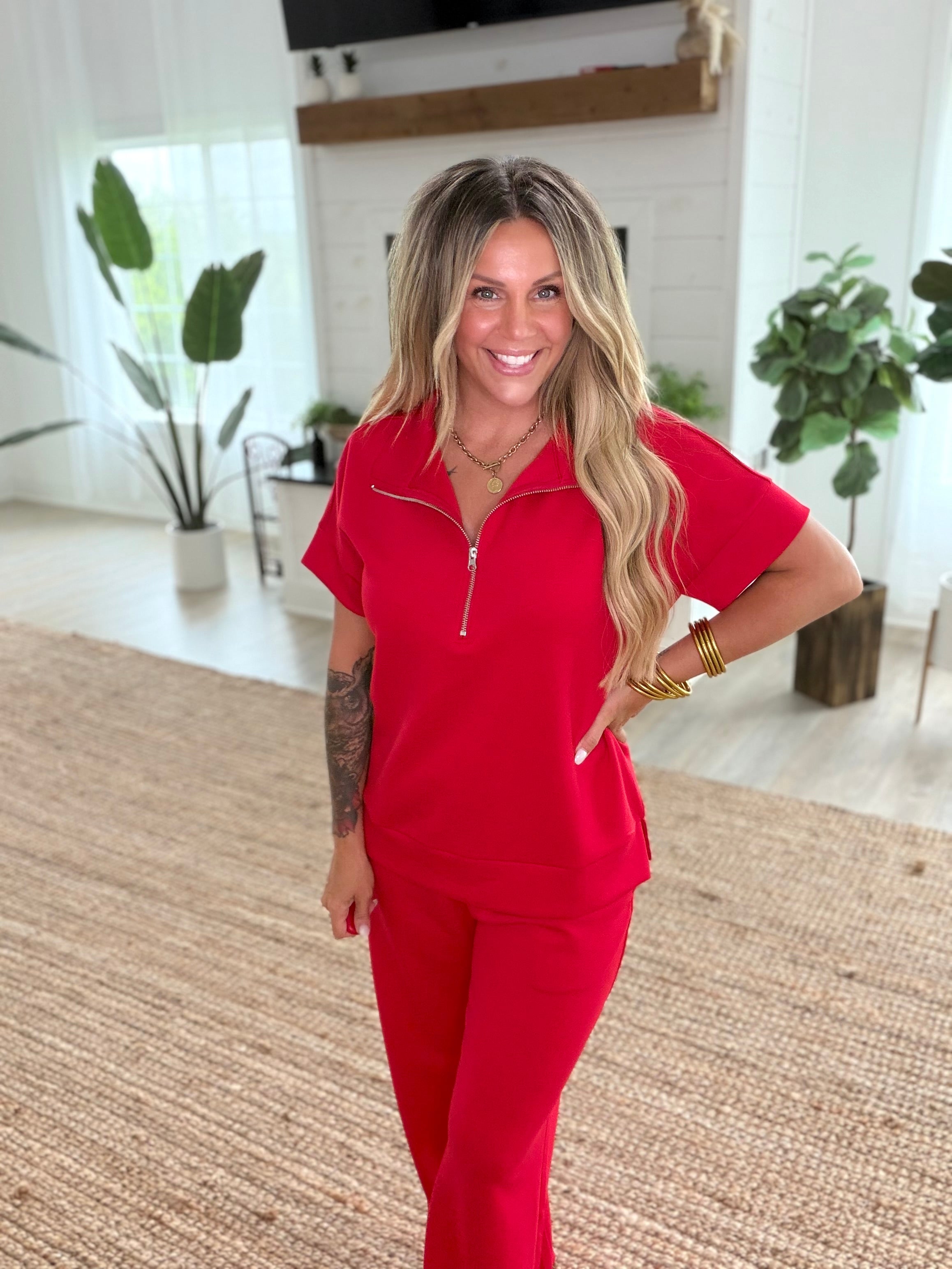Ruby Scuba High Neck Half Zip Top & Pants Set