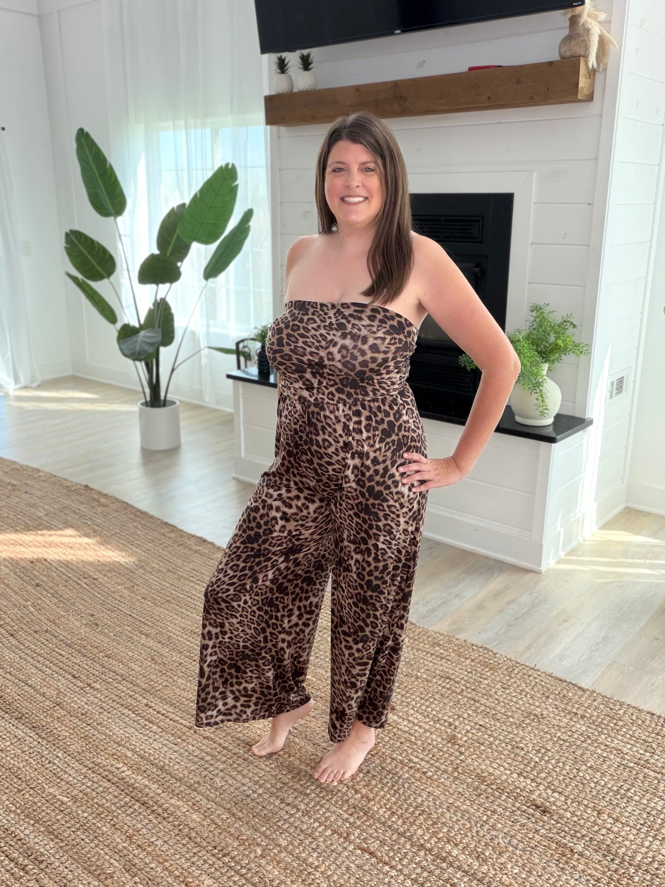 Leopard Print Strapless Jumpsuit