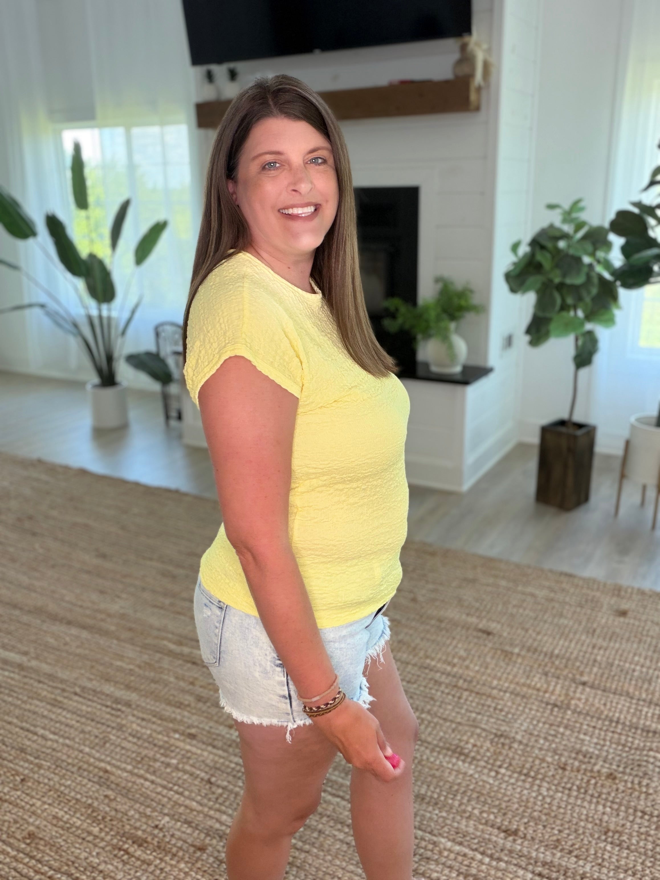 Banana Yellow Textured Cap Sleeve Top