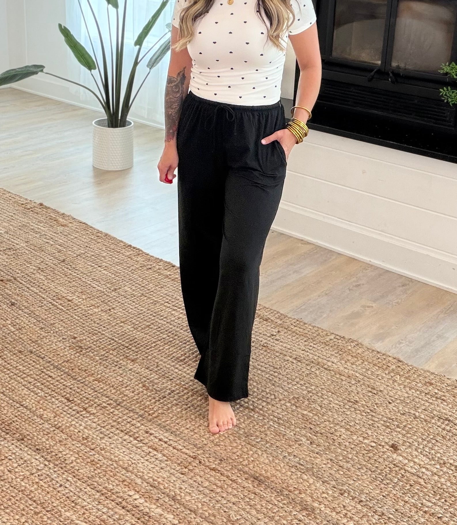 Black Wide Leg Drawstring Pants