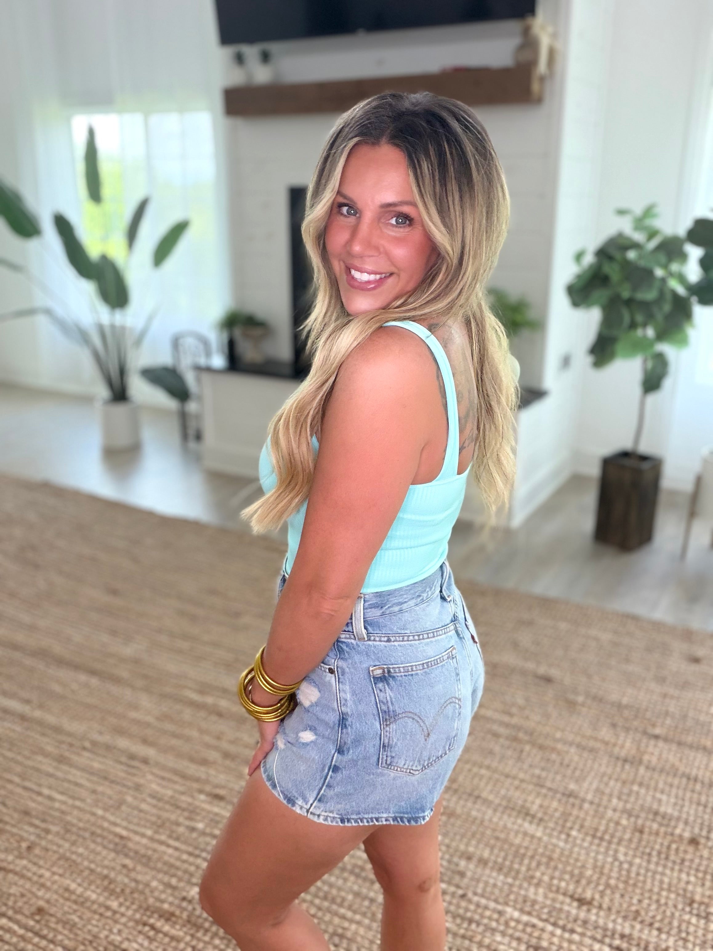 Nikibiki Island Aqua V Neck Ribbed Crop Top