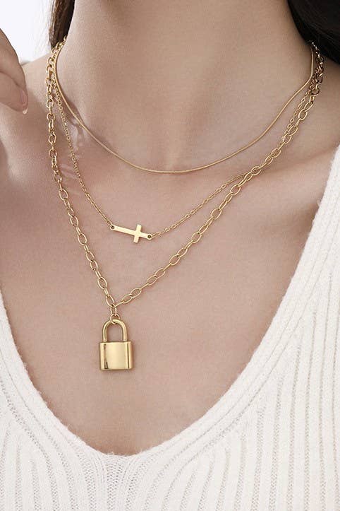 Gold Layered Cross Lock Necklace
