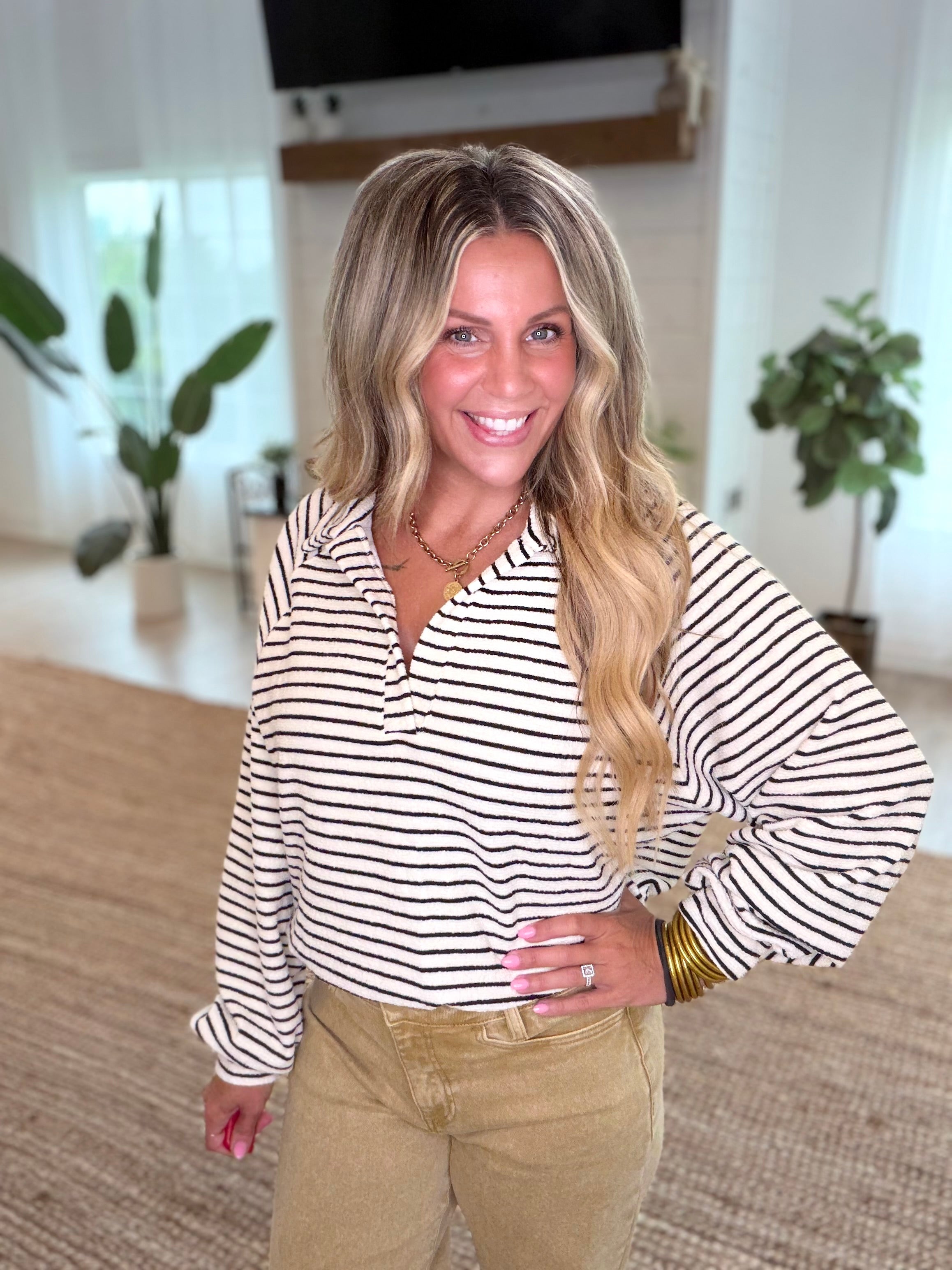 Ivory Striped Collared Top