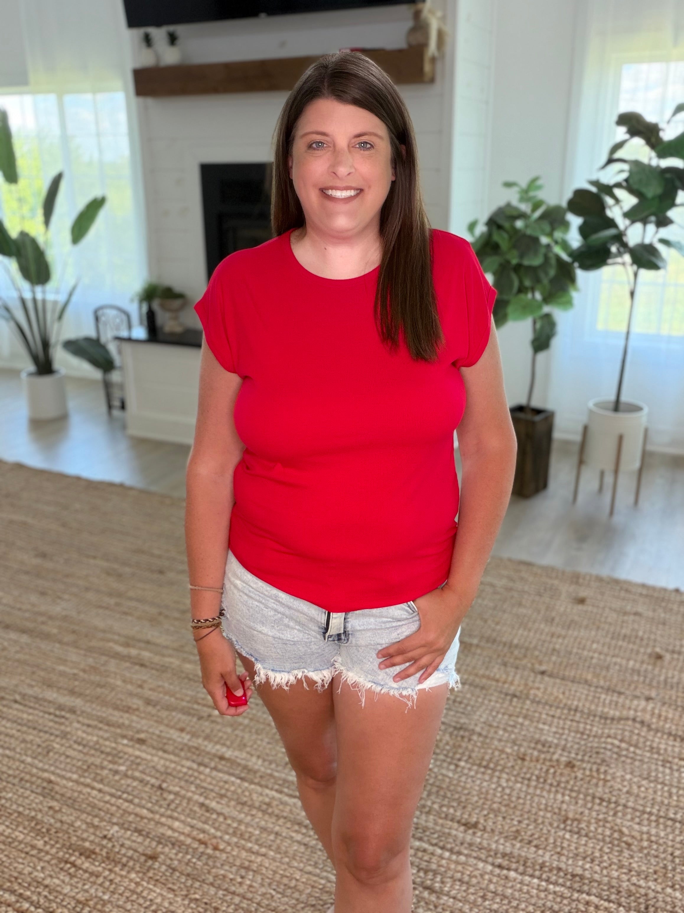 Red Ribbed Top