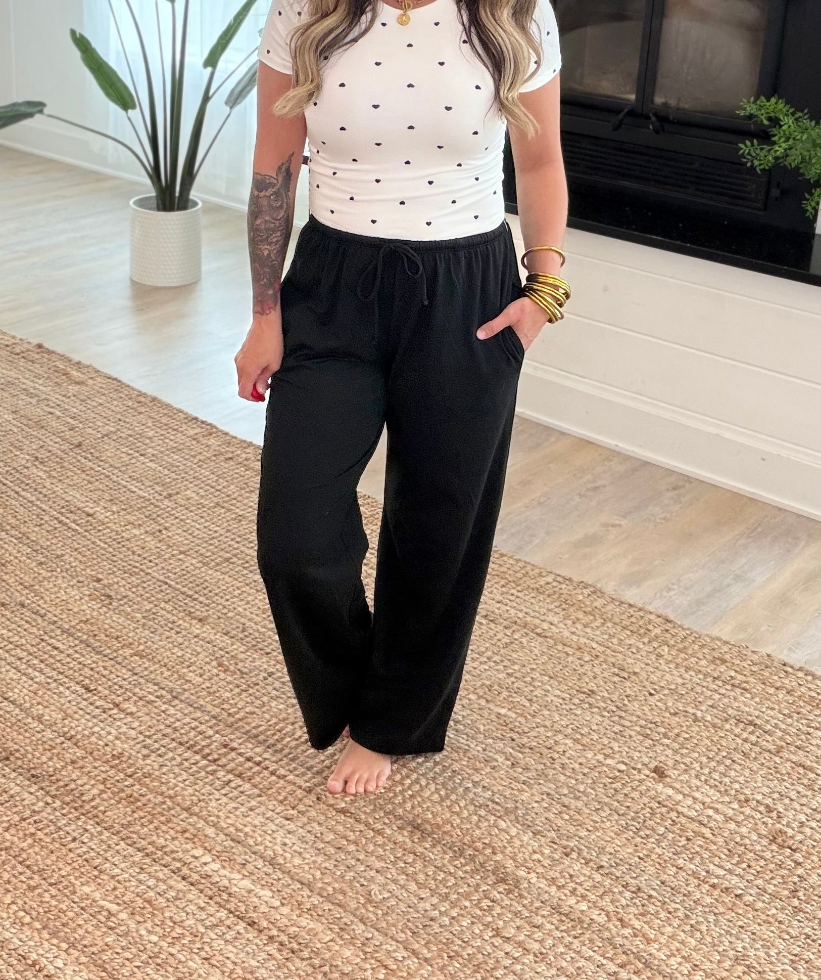 Black Wide Leg Drawstring Pants