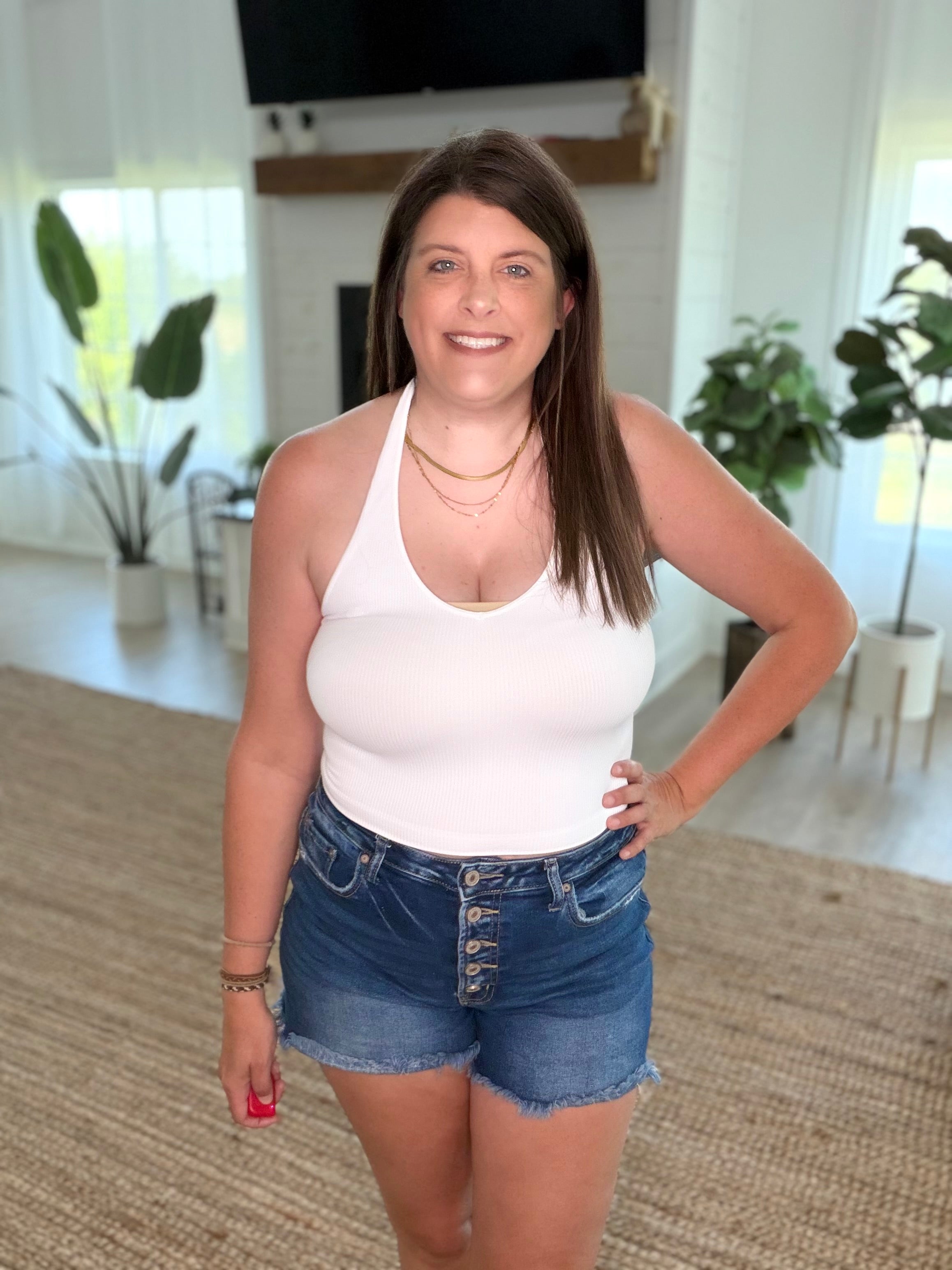 Nikibiki White Ribbed Halter Crop Top