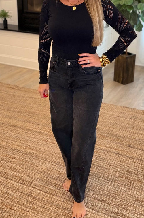 Artemis Vintage Black Wash High Rise Relaxed Barrel Leg Jeans