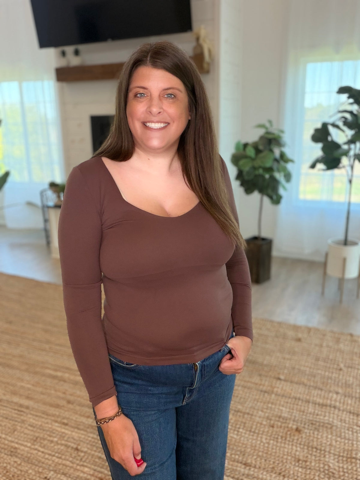 Nikibiki French Roast Clean Line Sweetheart L/S Top