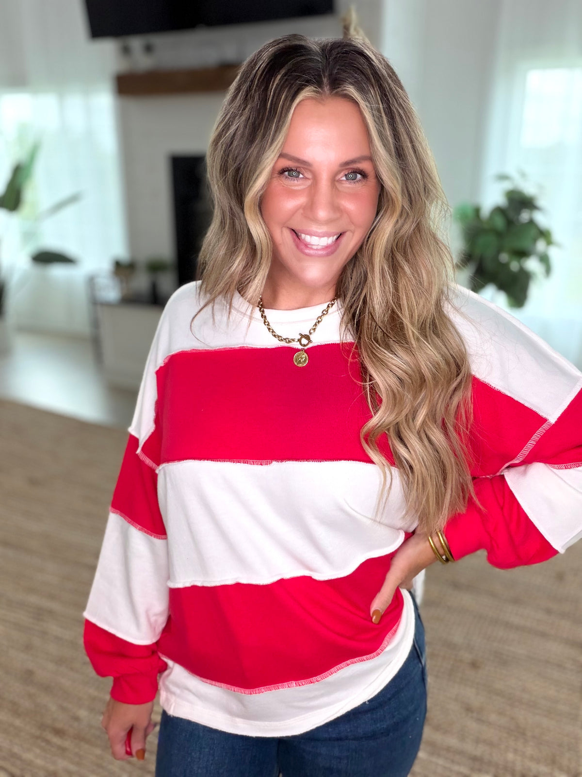 Ruby French Terry Color Block Exposed Seam Top