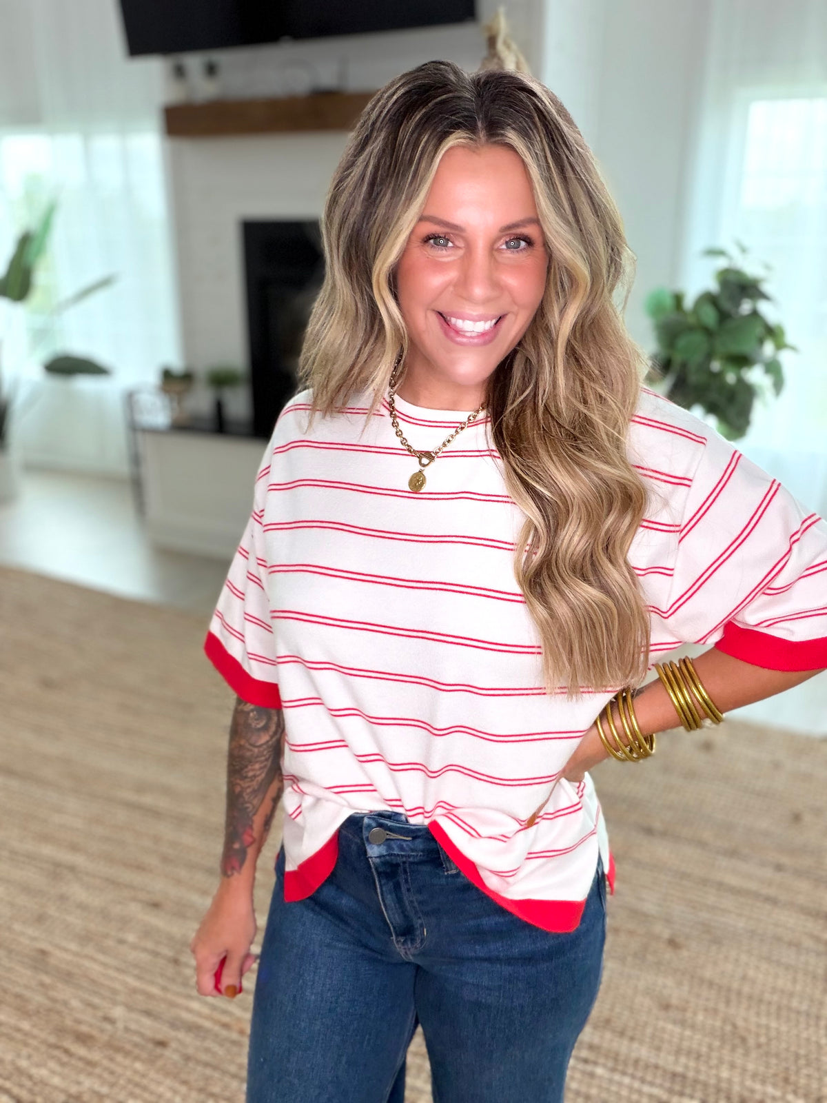 Ruby Viscose Stripe Short Sleeve Lightweight Sweater
