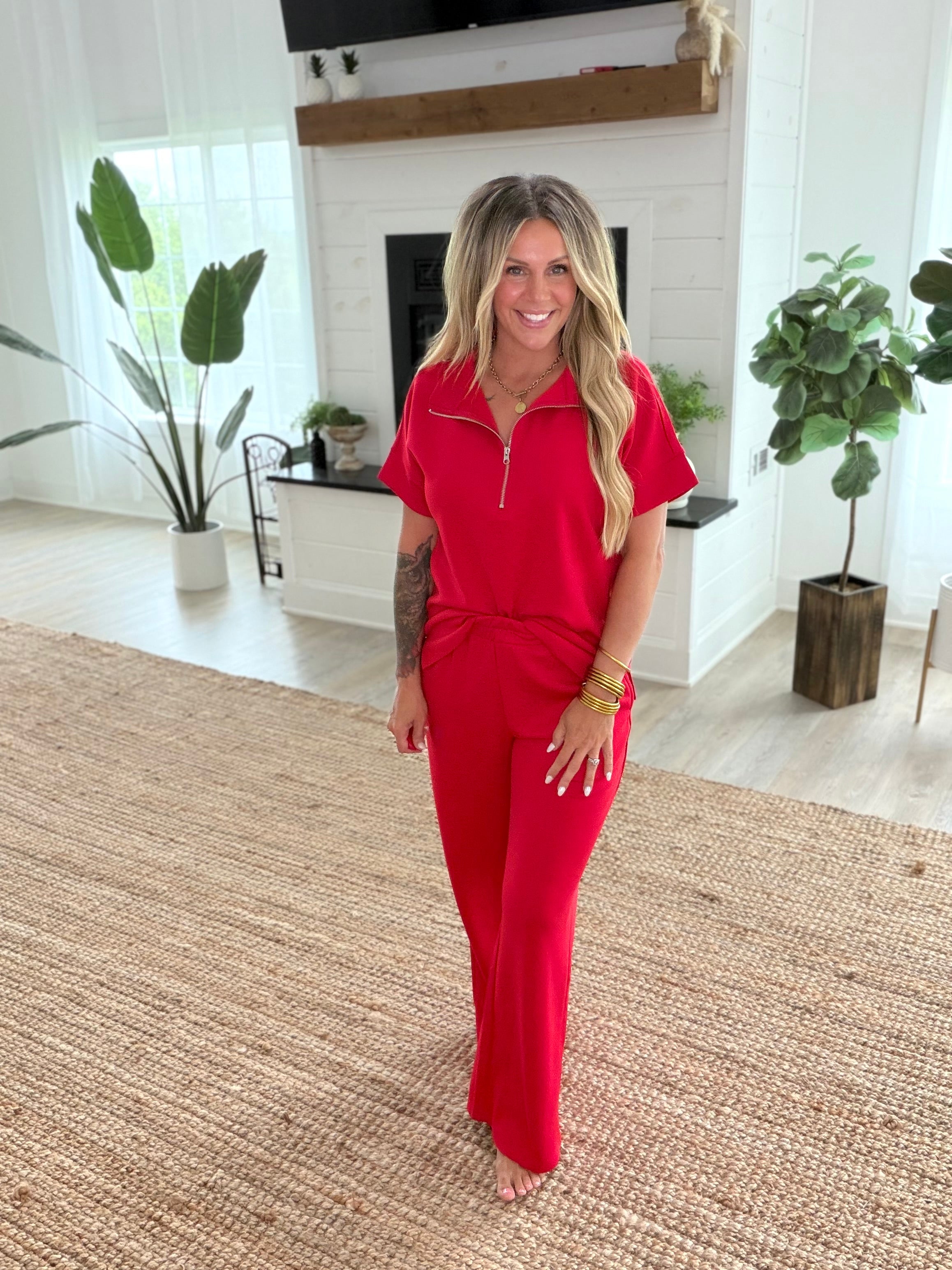 Ruby Scuba High Neck Half Zip Top & Pants Set