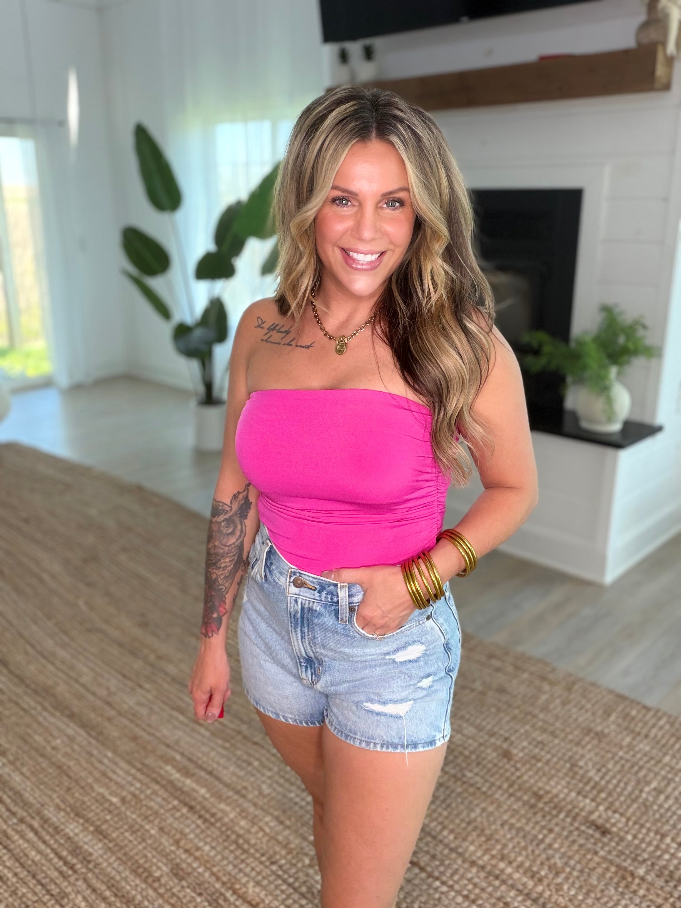 Fuchsia Ruched Bandeau Top