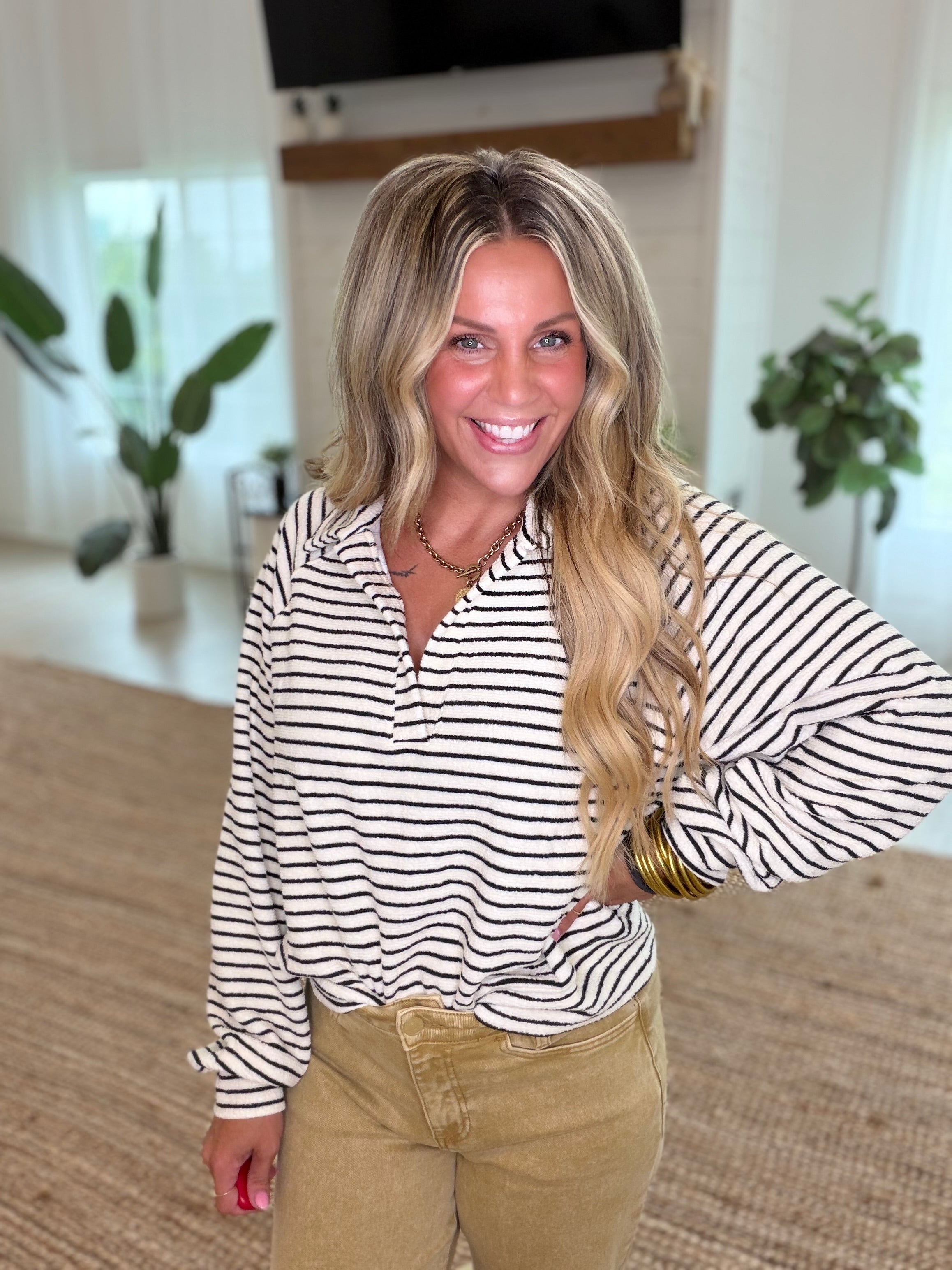 Ivory Striped Collared Top