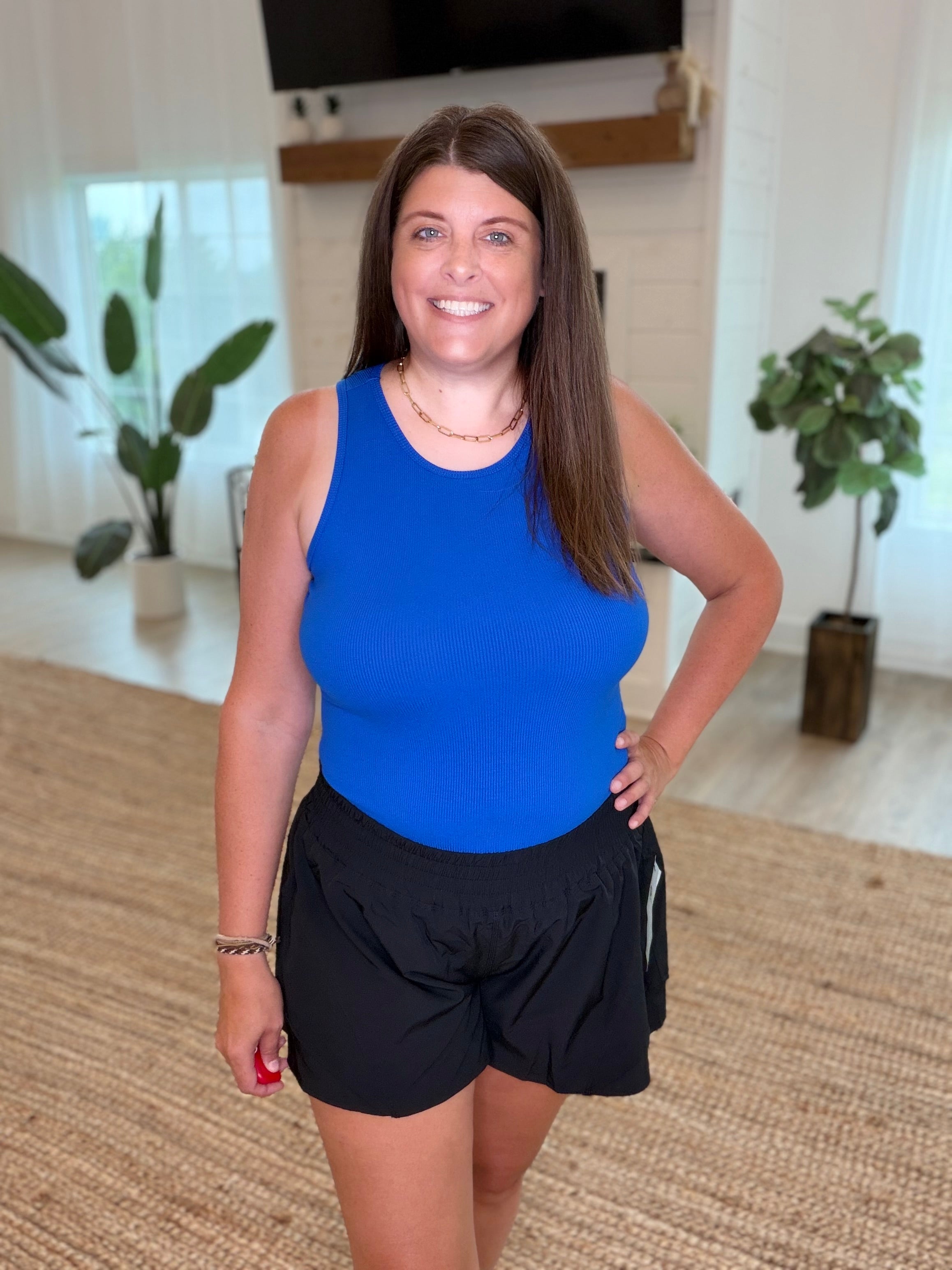 Royal Blue Round Neck Ribbed Tank Top