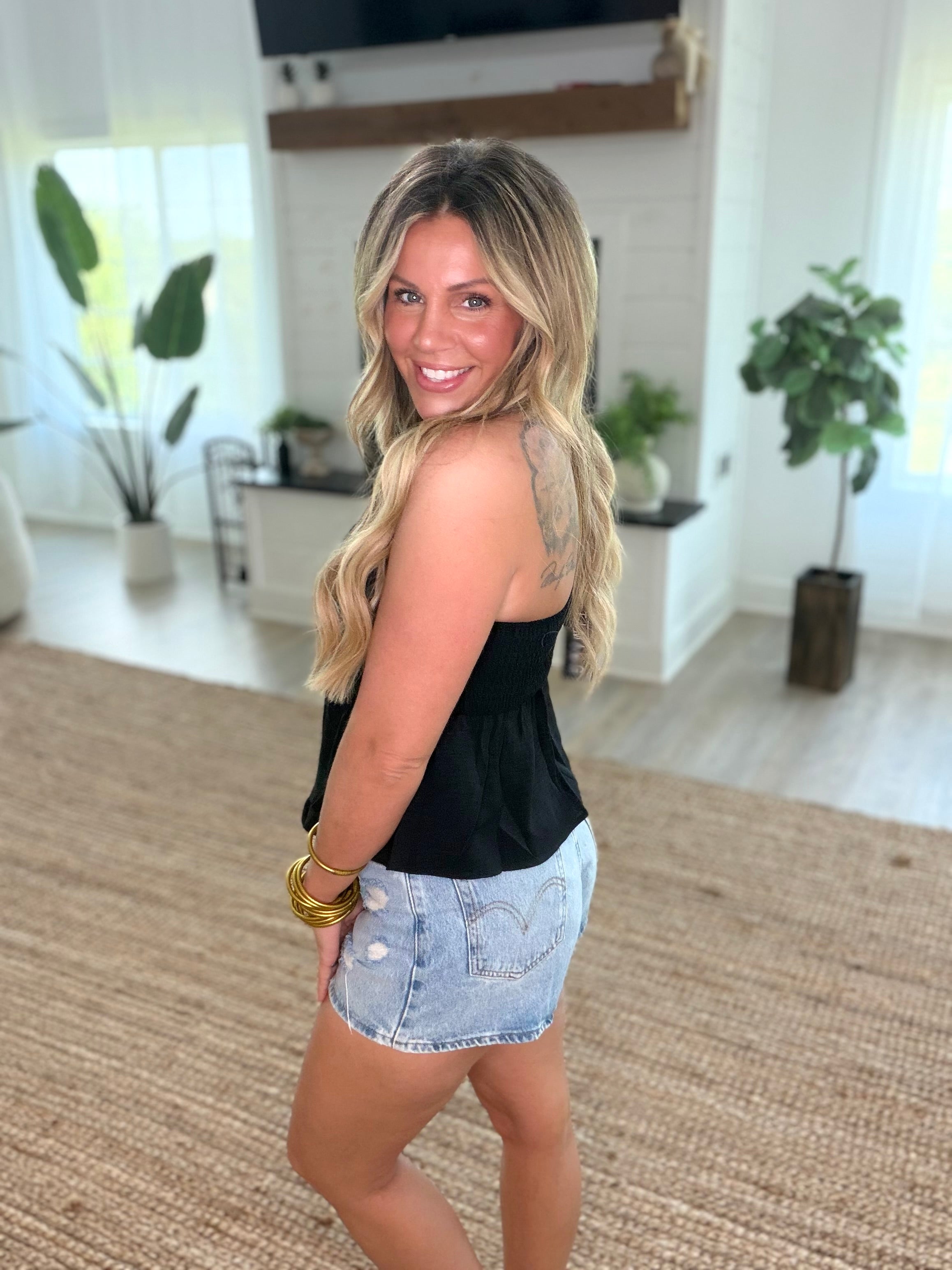 Black Strapless Babydoll Top