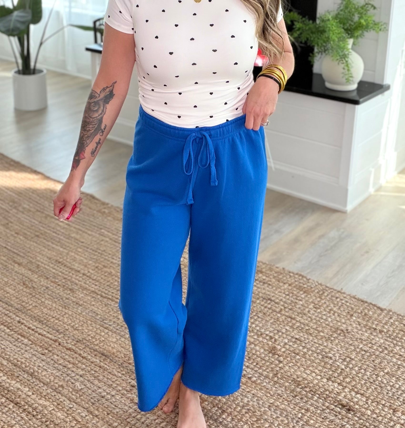 Deep Indigo Malibu Wide-Leg Cropped Fleece Pants