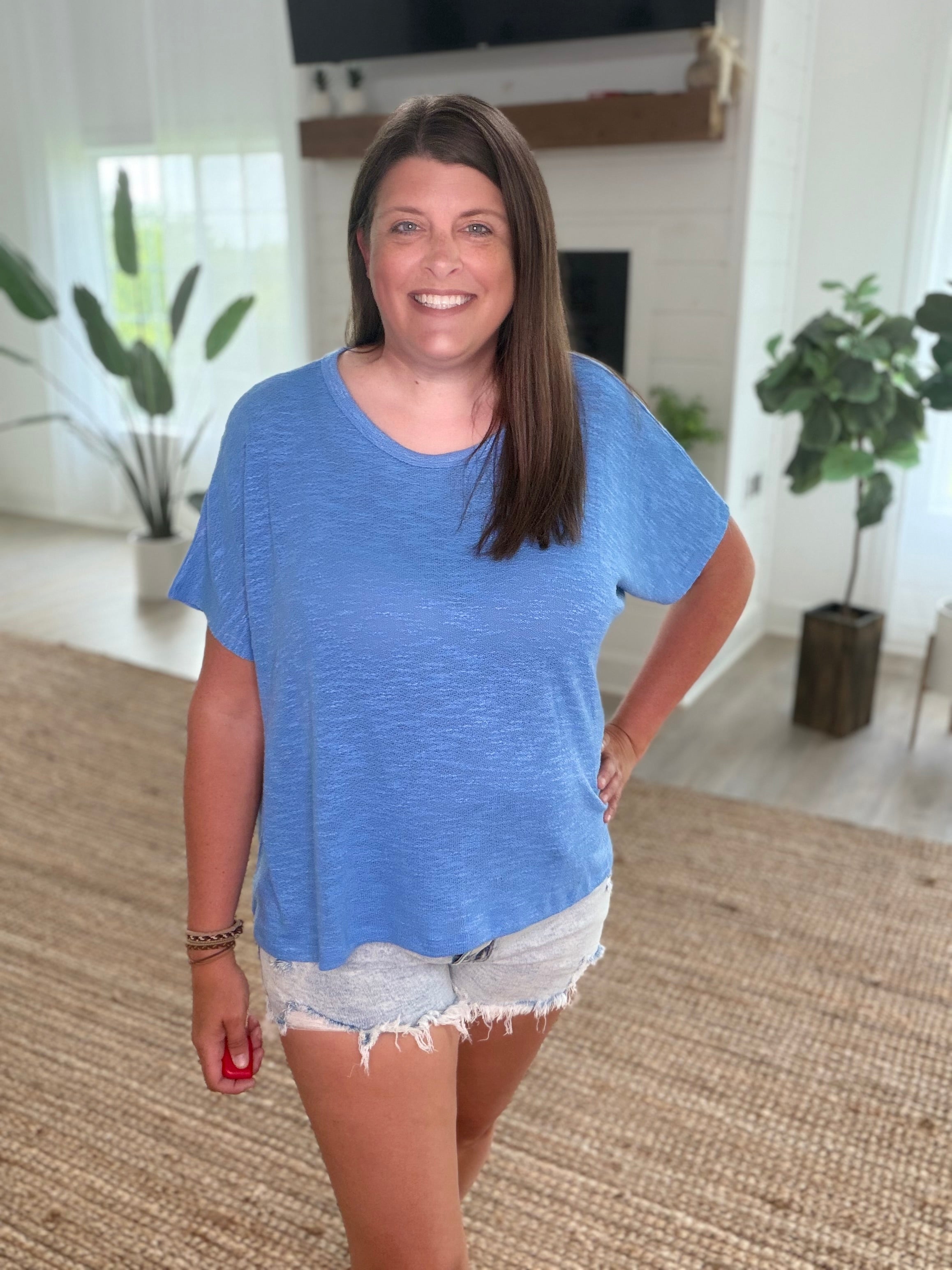 Cornflower Blue Oversized Slub Hacci Top