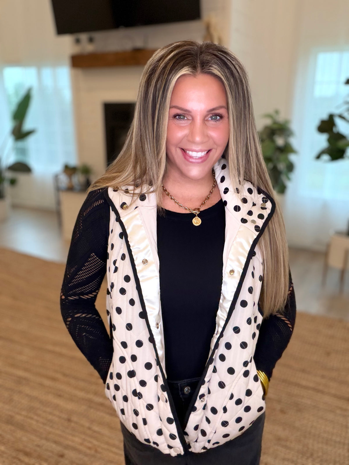 Cream and Black Polka Dot Vest