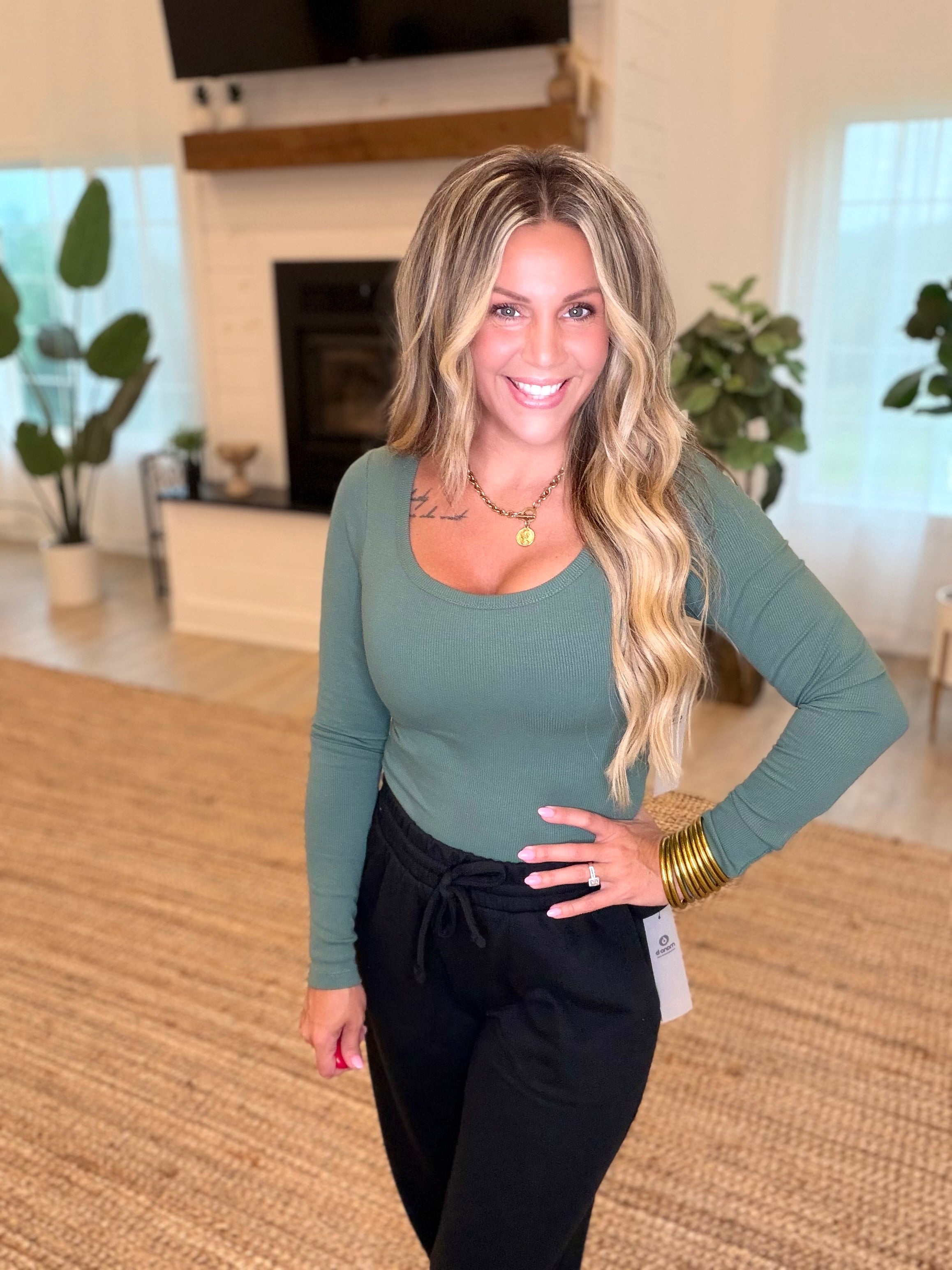 Silky Pine CoreClassic Micro-Ribbed Built-In Bra Long Sleeve Top