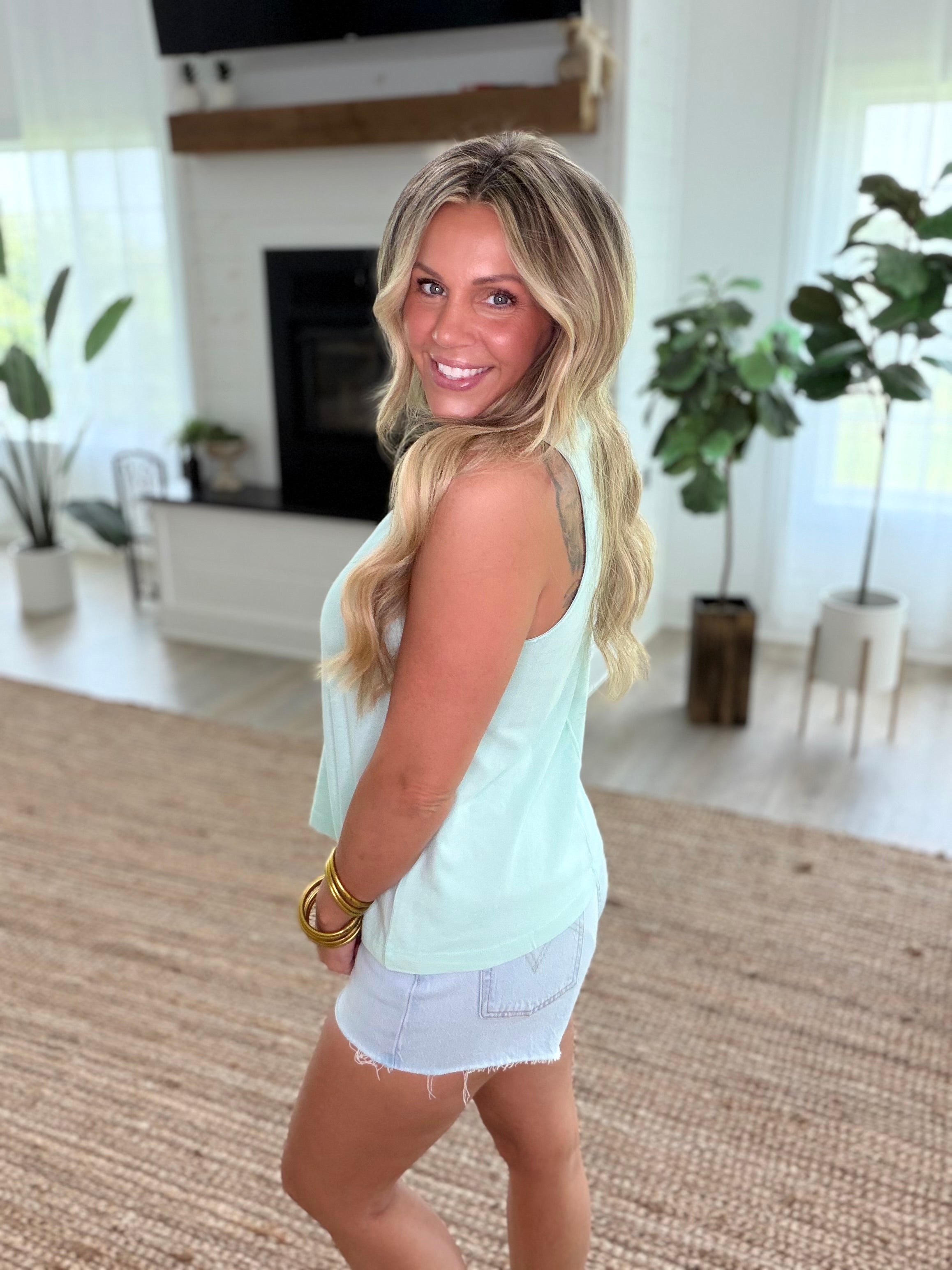 Mint Mineral Washed Sleeveless Top