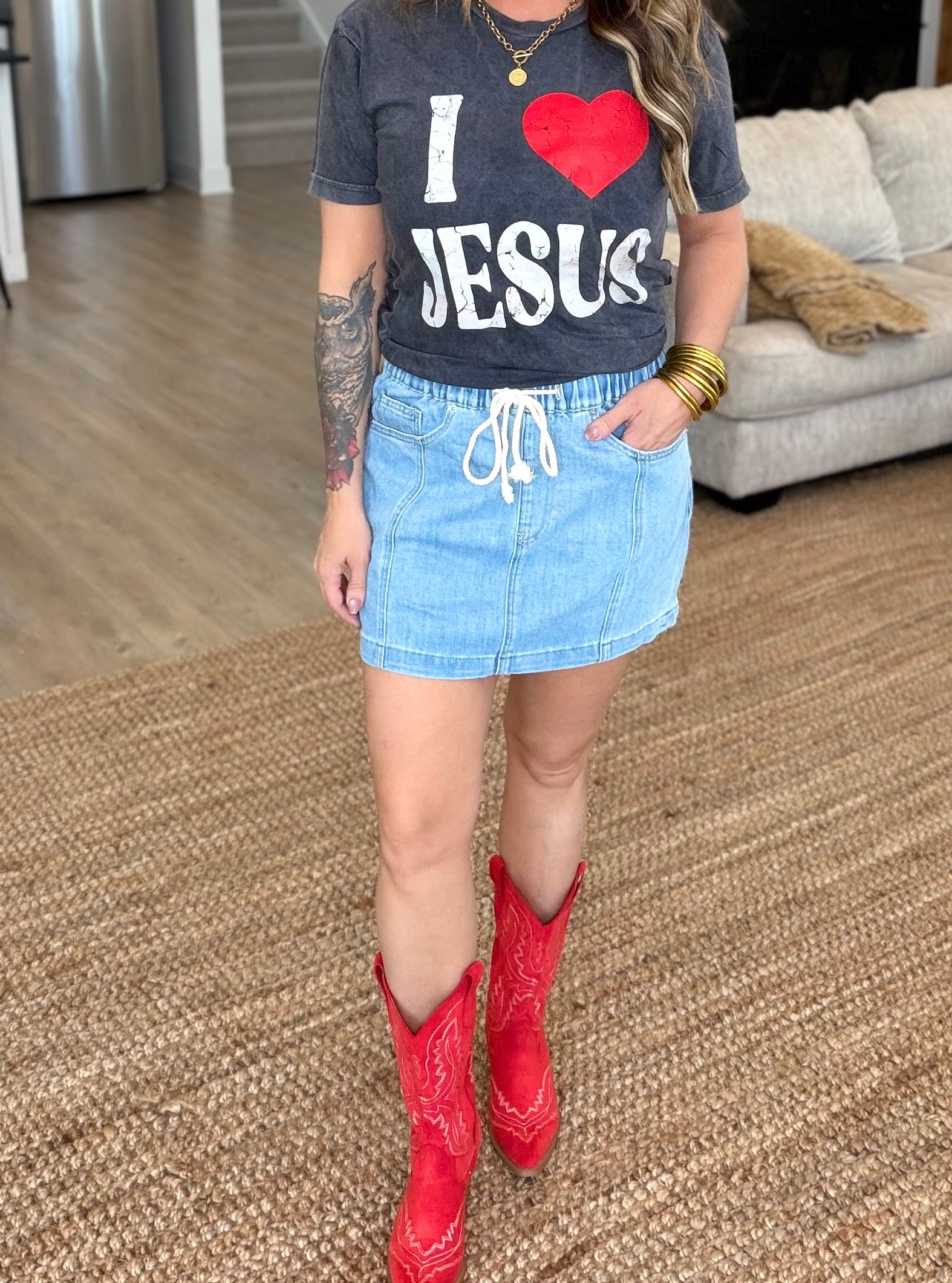 Mica High Rise Denim Mini Skirt