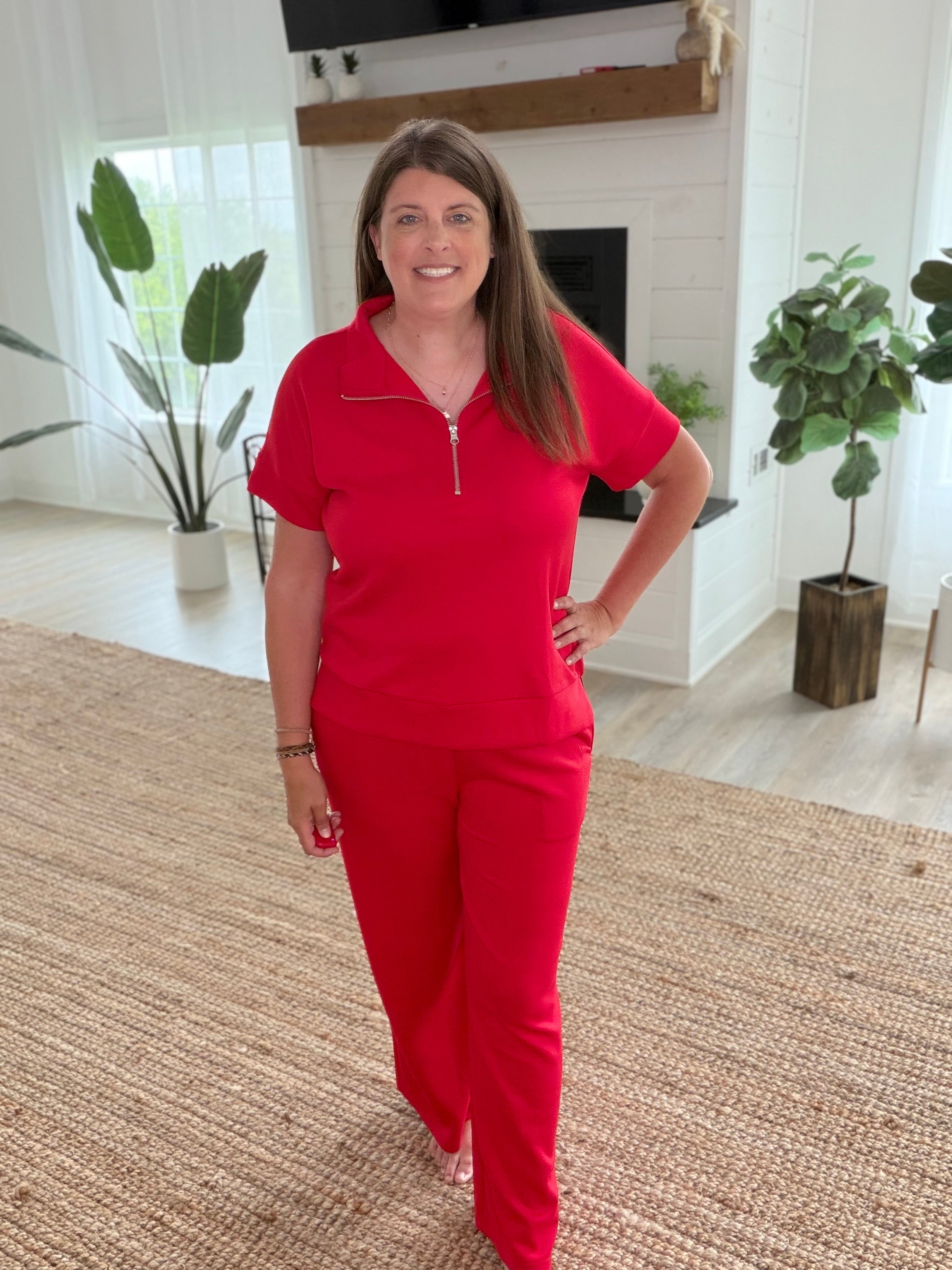 Ruby Scuba High Neck Half Zip Top & Pants Set