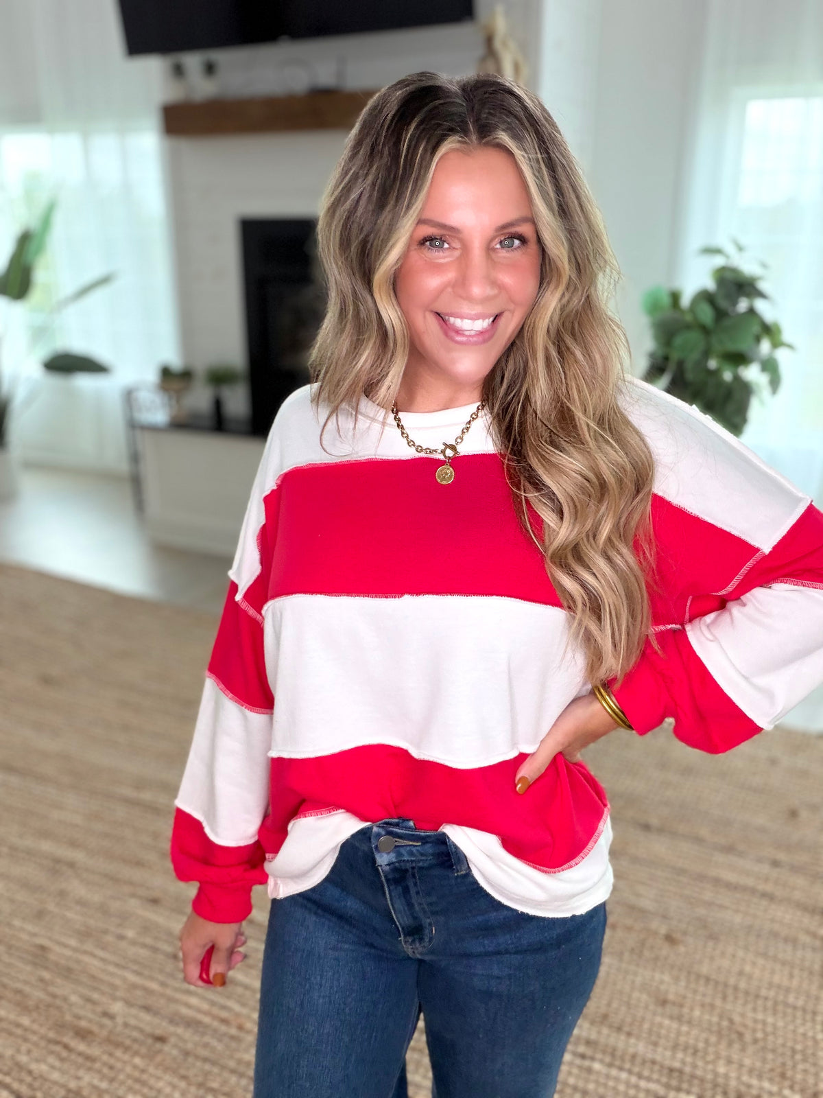 Ruby French Terry Color Block Exposed Seam Top