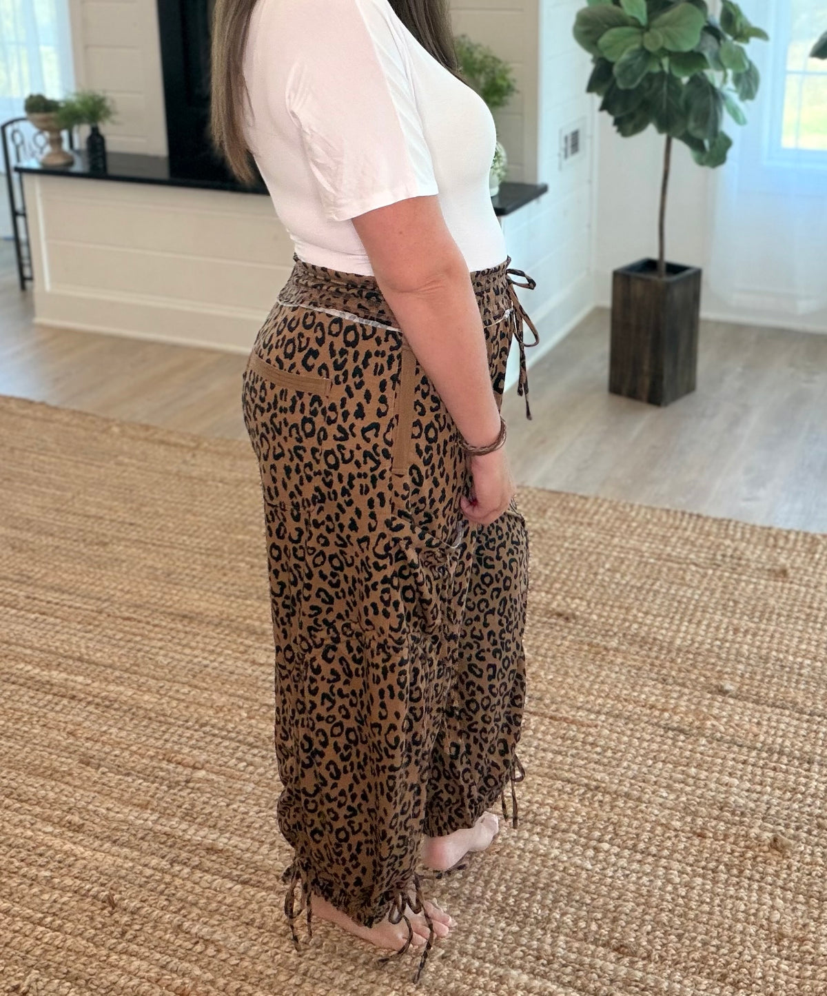 Leopard Print Ruched Balloon Cargo Pants