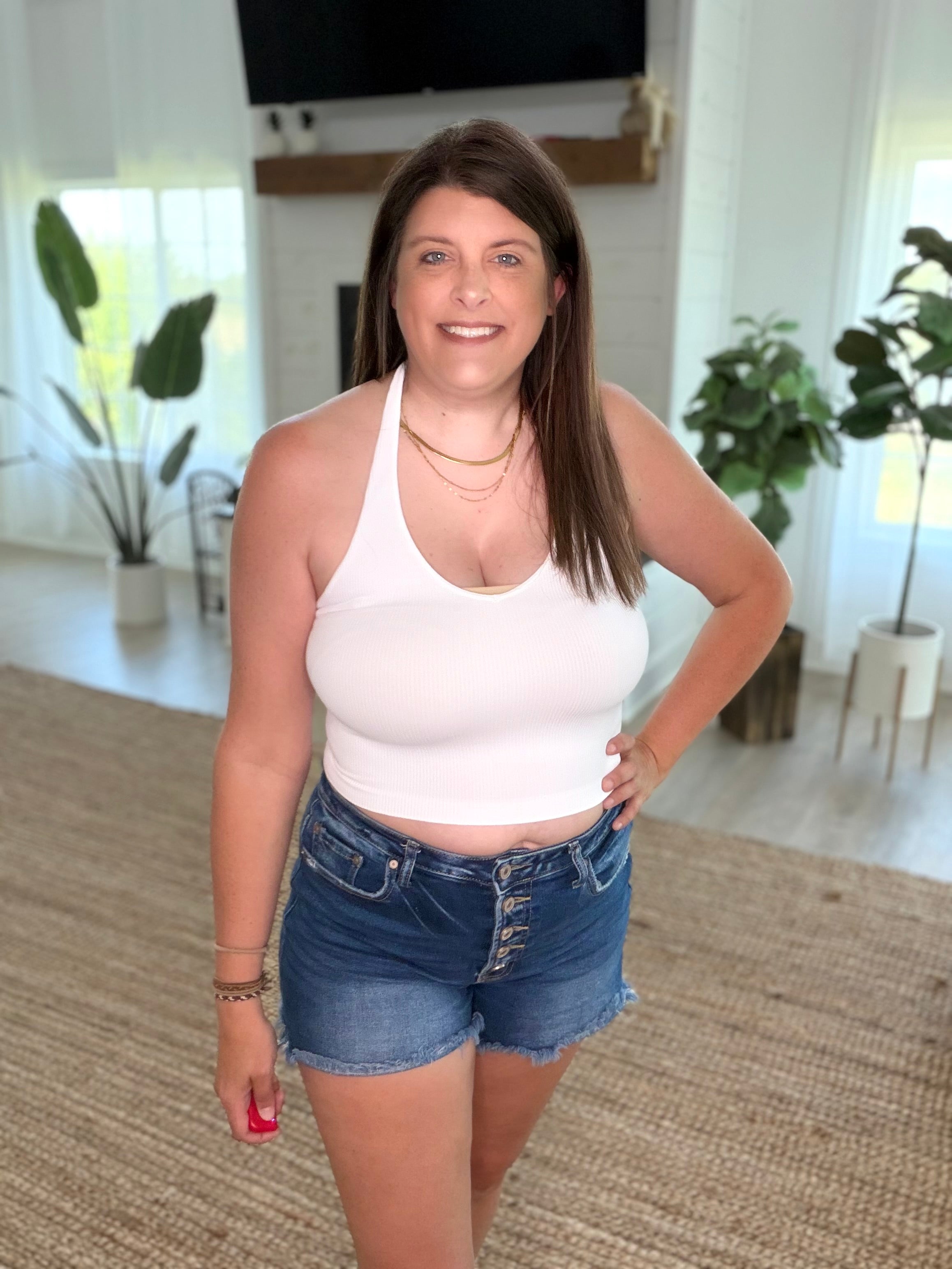 Nikibiki White Ribbed Halter Crop Top