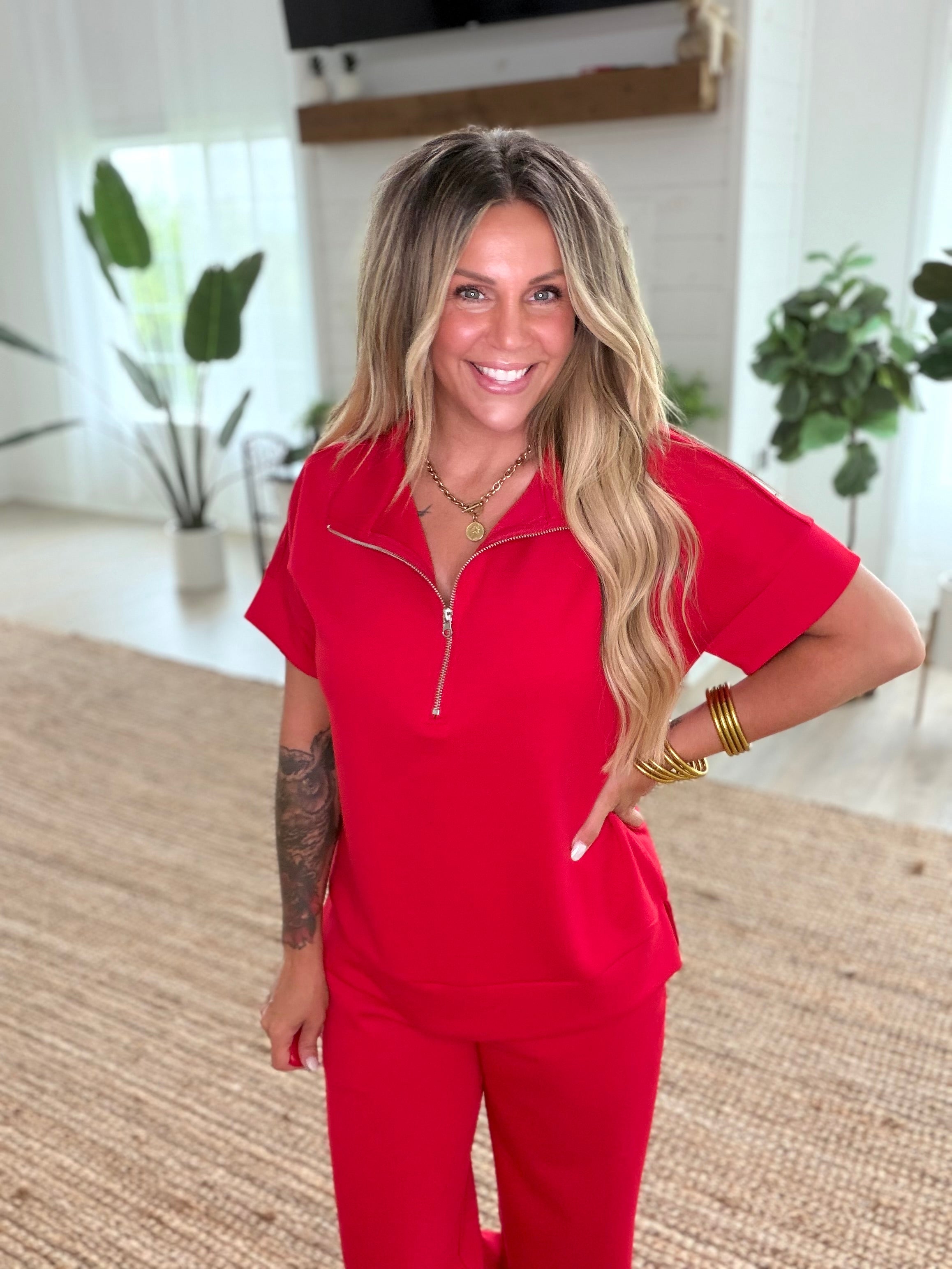 Ruby Scuba High Neck Half Zip Top & Pants Set