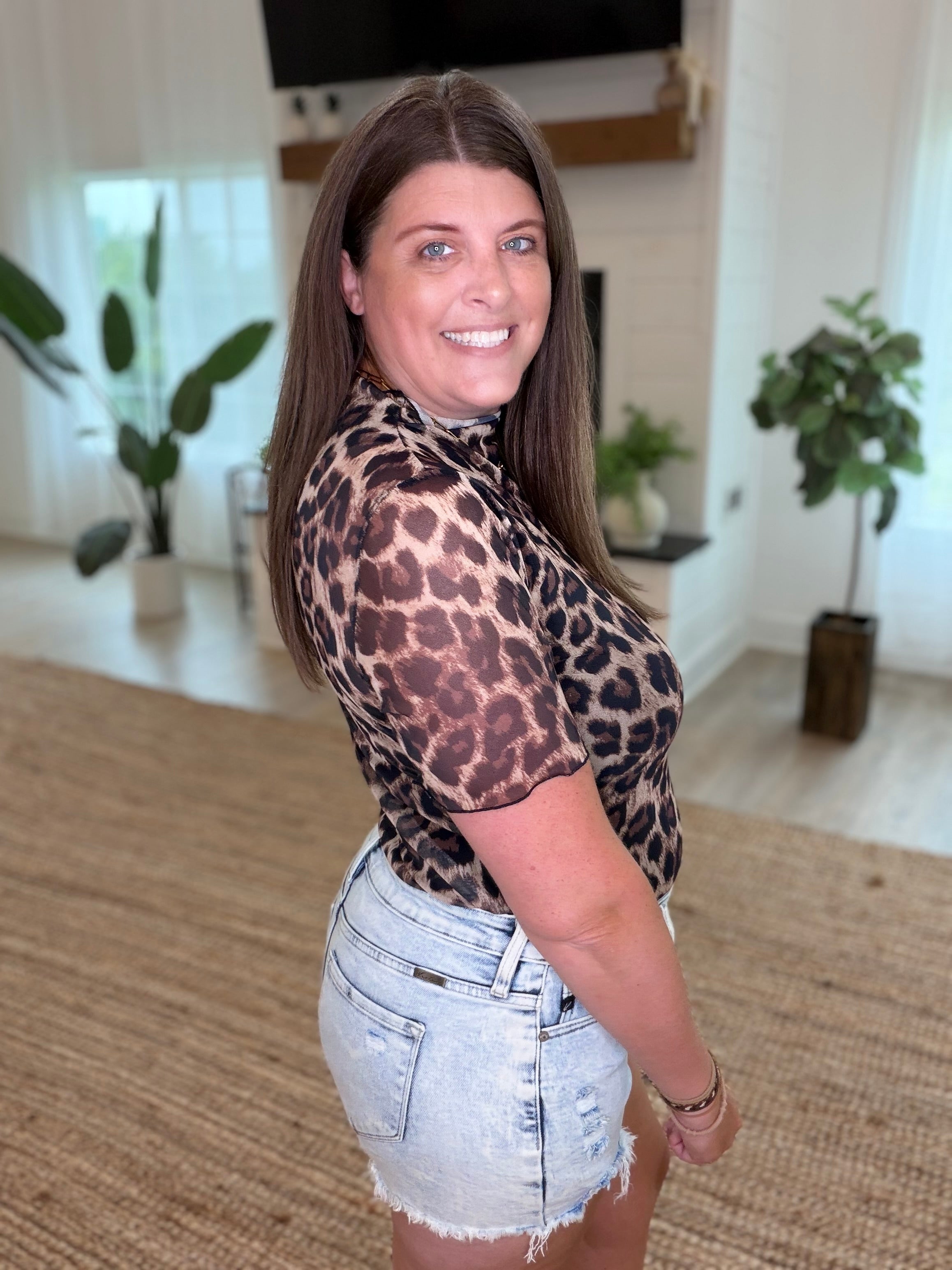 Leopard Mesh Short Sleeve Top