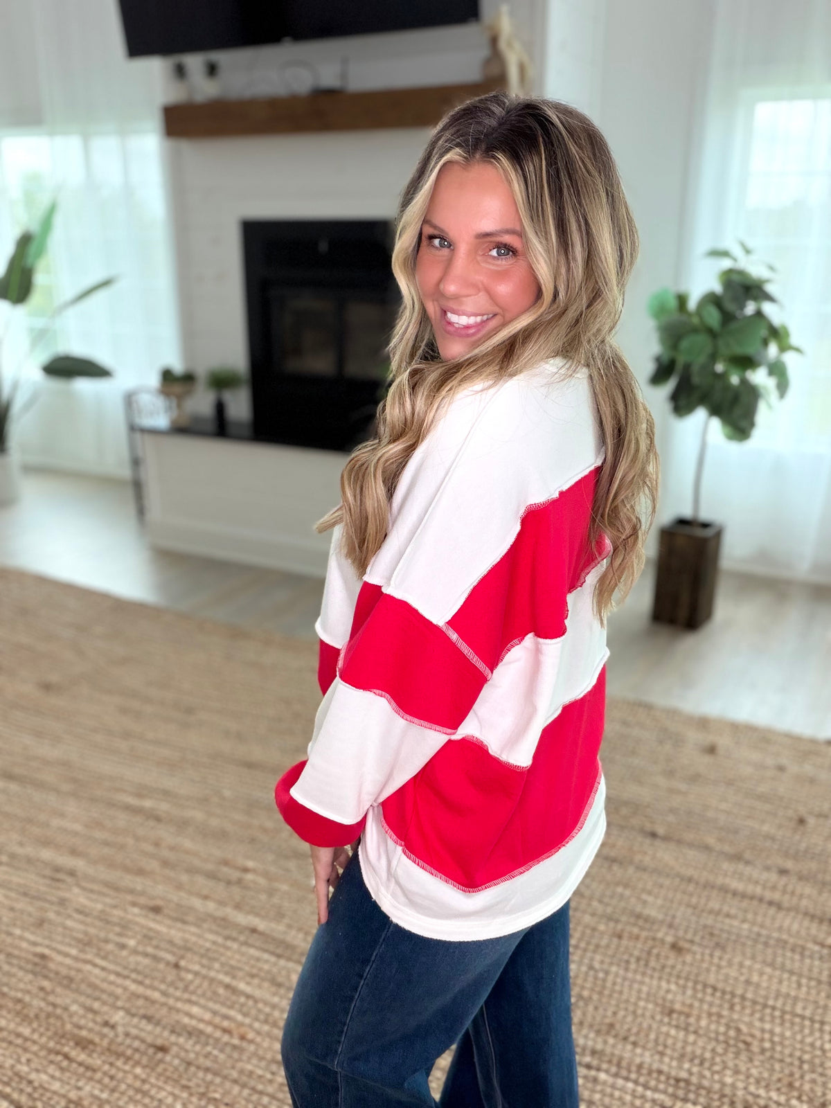 Ruby French Terry Color Block Exposed Seam Top