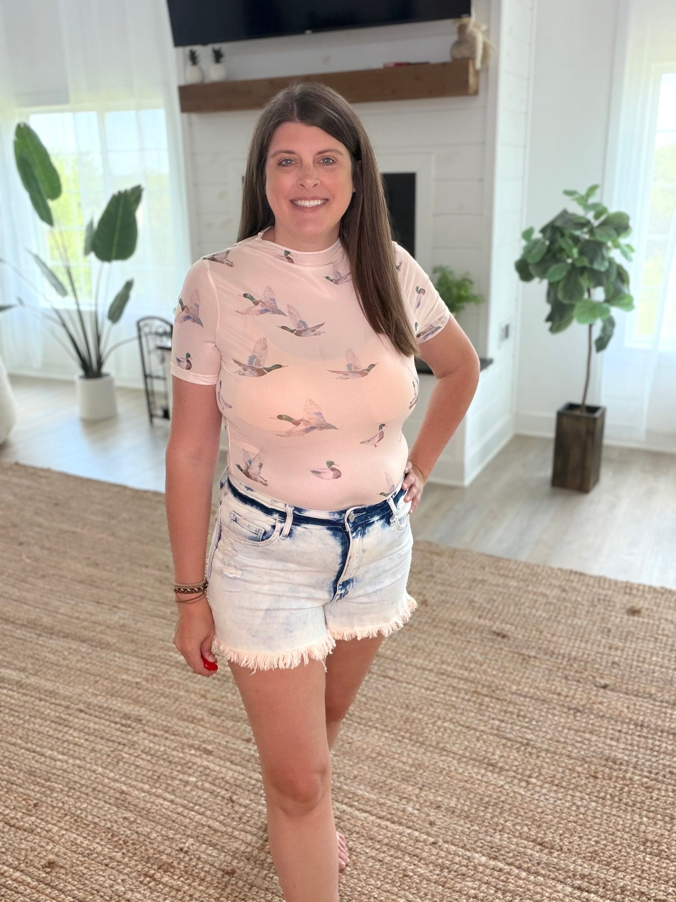 Mallard Duck Patterned Sheer Mesh Top