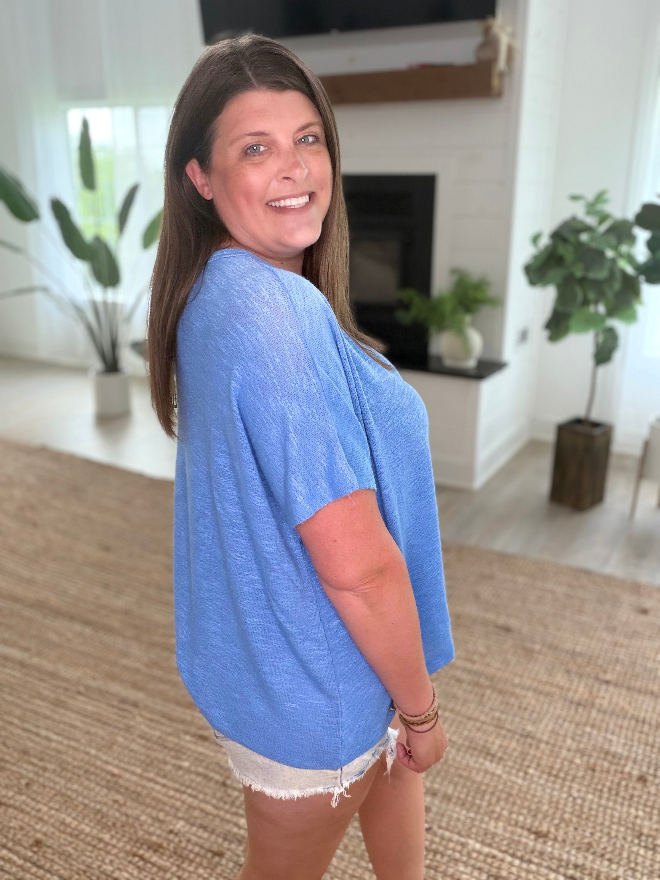 Cornflower Blue Oversized Slub Hacci Top