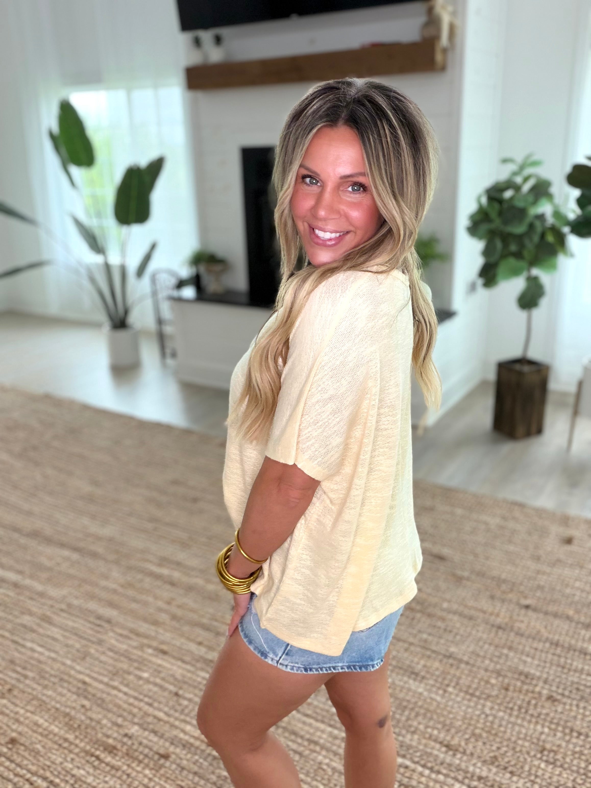Butter Yellow Oversized Slub Hacci Top