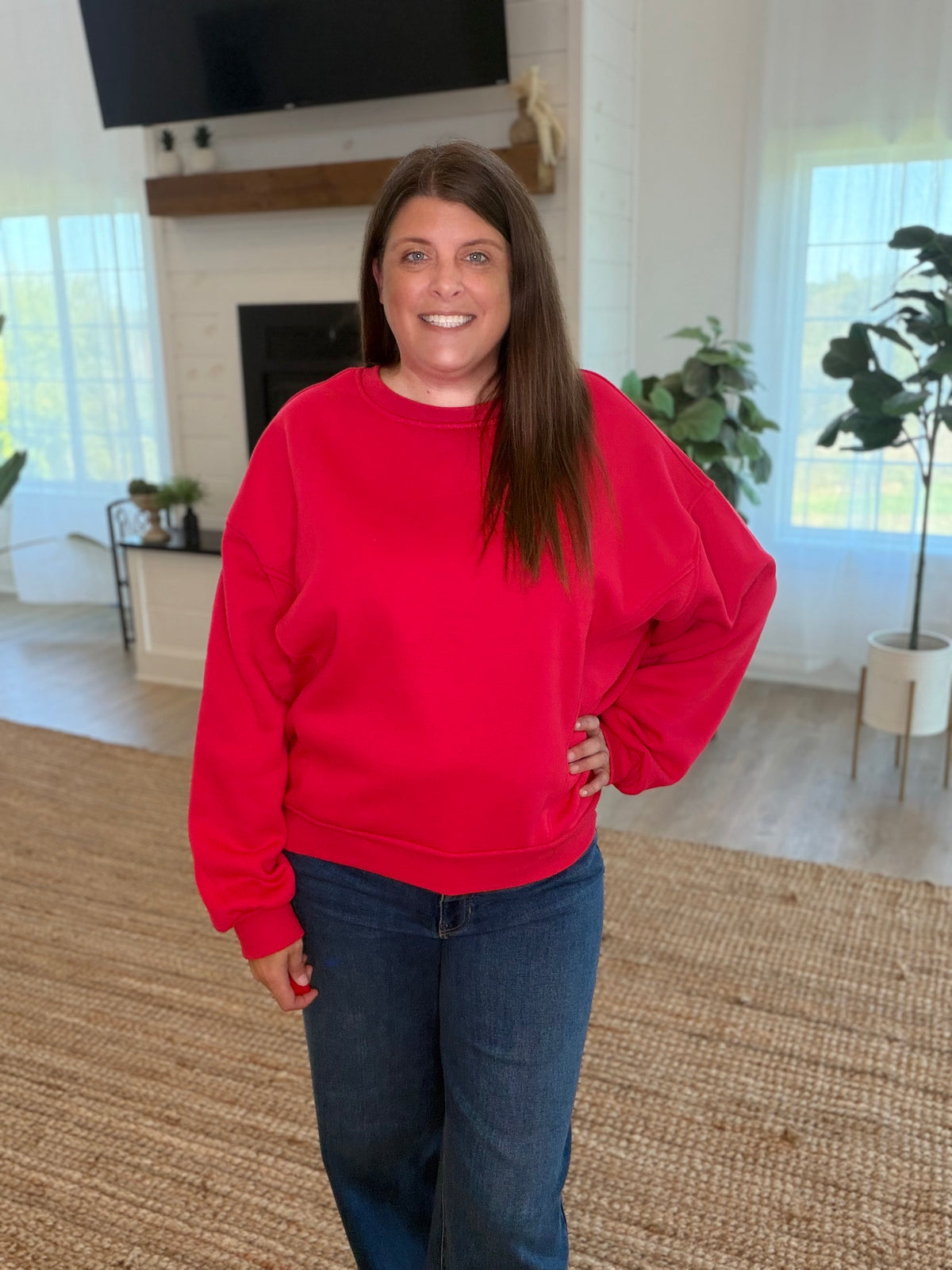 Red Oversized Dropped Shoulder Sweatshirt