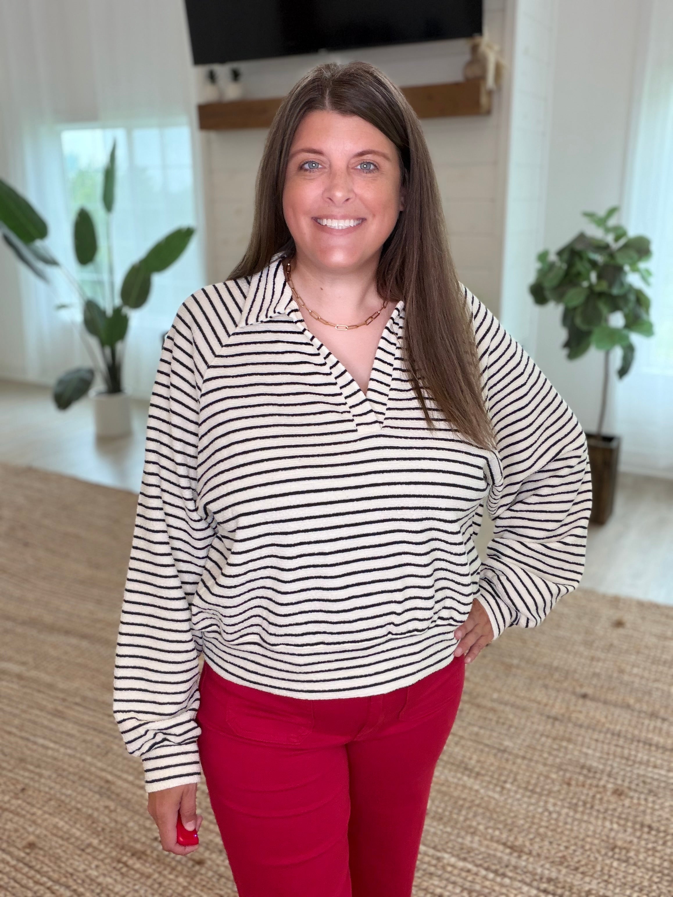 Ivory Striped Collared Top