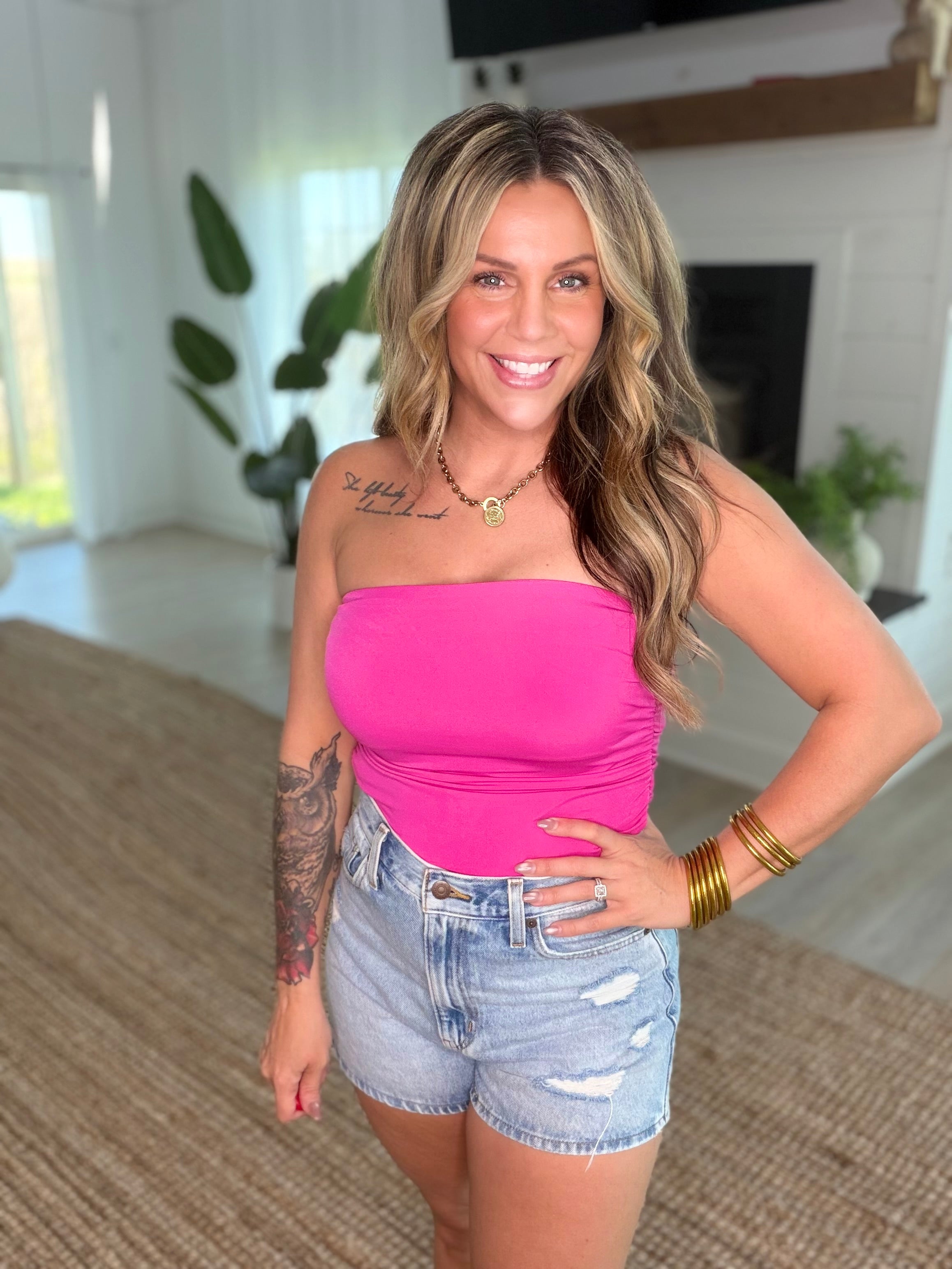 Fuchsia Ruched Bandeau Top
